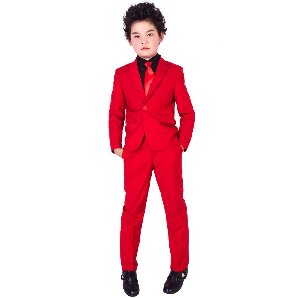 Boys' Formal Suit with Floral Design - Red Tuxedo for Kids Piano Recitals & Stage Performances | Perfect for Weddings, Concerts, and Special Occasions