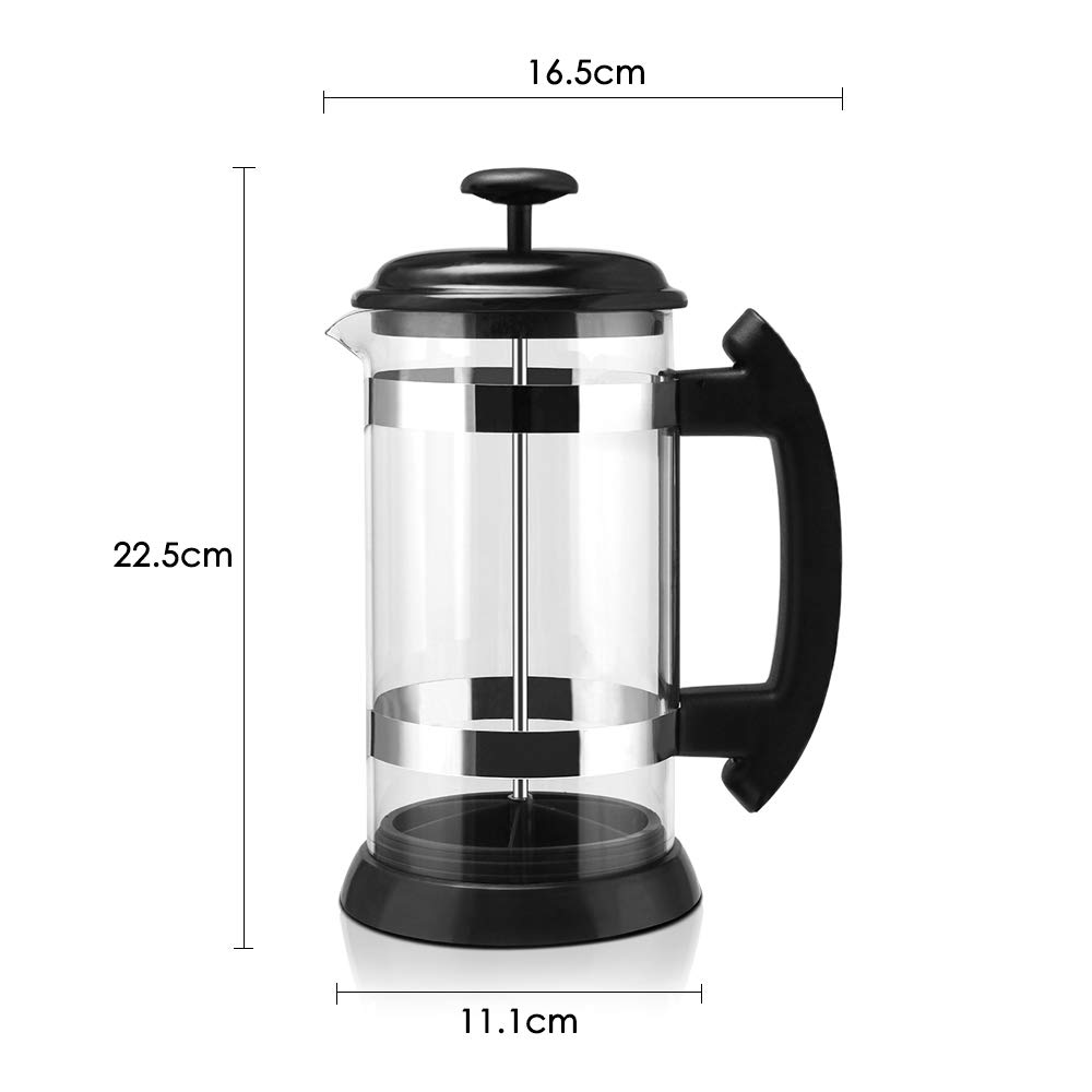 Premium 8-Cup French Press Coffee Maker - 1000ml (34oz) Stainless Steel & Borosilicate Glass - Ideal for Brewing Coffee, Loose Leaf Tea & Creating Milk Froth - Perfect for Home, Office & Camping Use