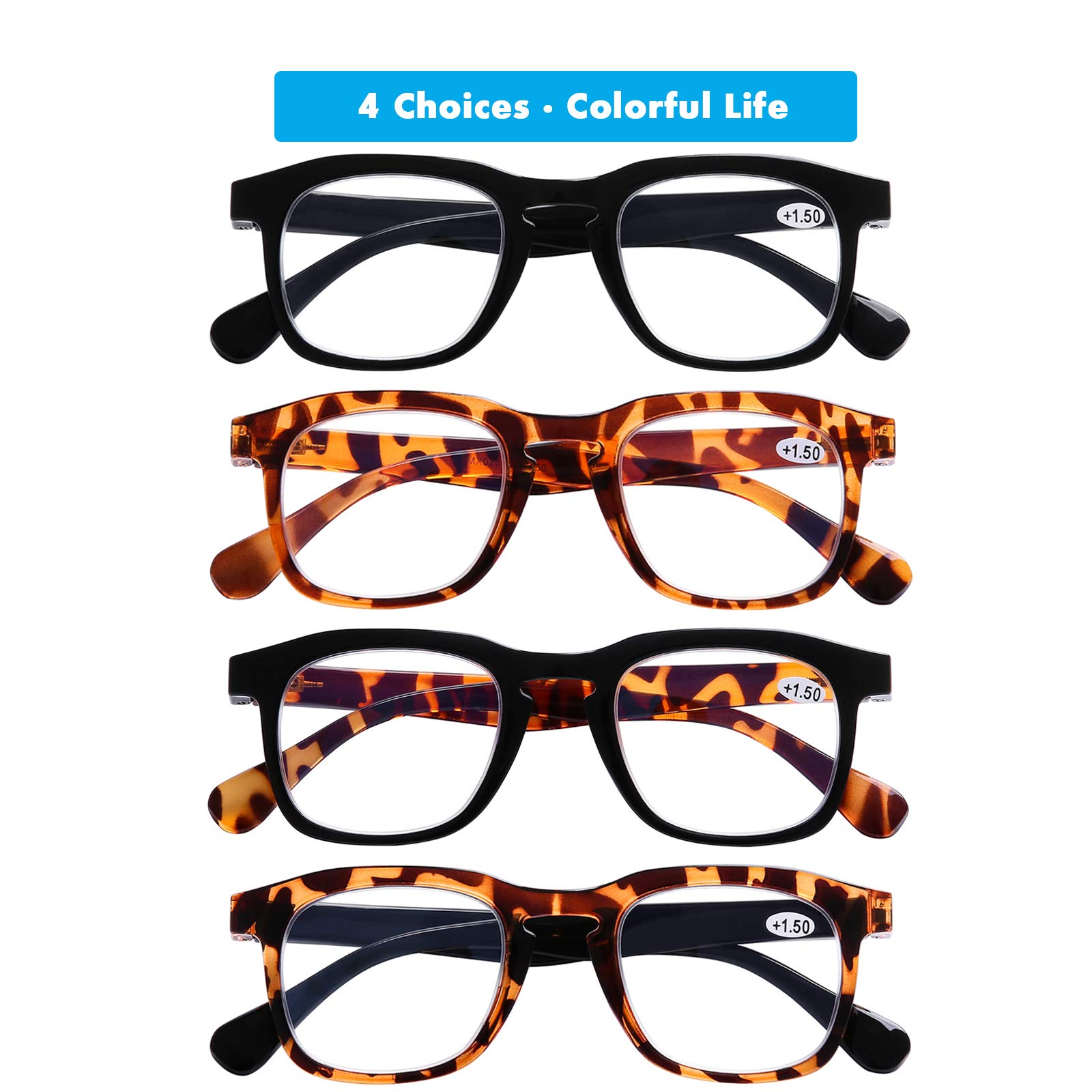 DOOViC 4 Pack Blue Light Blocking Reading Glasses - Anti Eye Strain Computer Glasses with UV Protection, Lightweight Fashion Readers for Women & Men (2.0 Strength) - Perfect for Office Work, Gaming & Screen Time