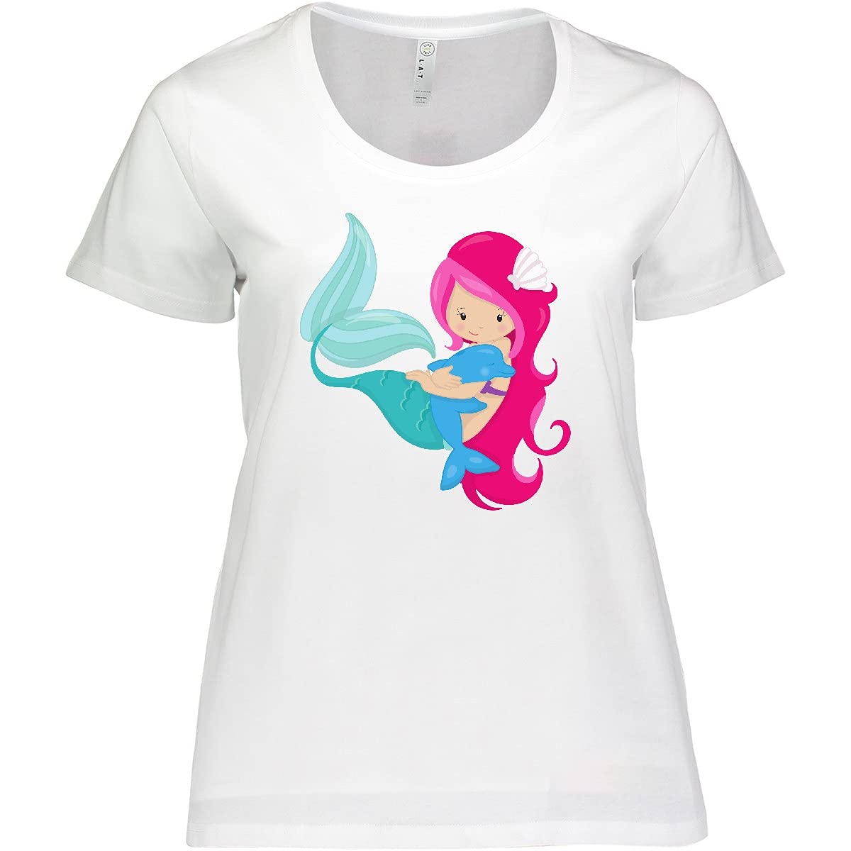 Inktastic Cute Mermaid Women's Plus Size T-Shirt - Little Mermaid Pink Hair Design - Perfect for Beach Outfits, Summer Vacations & Mermaid Theme Parties