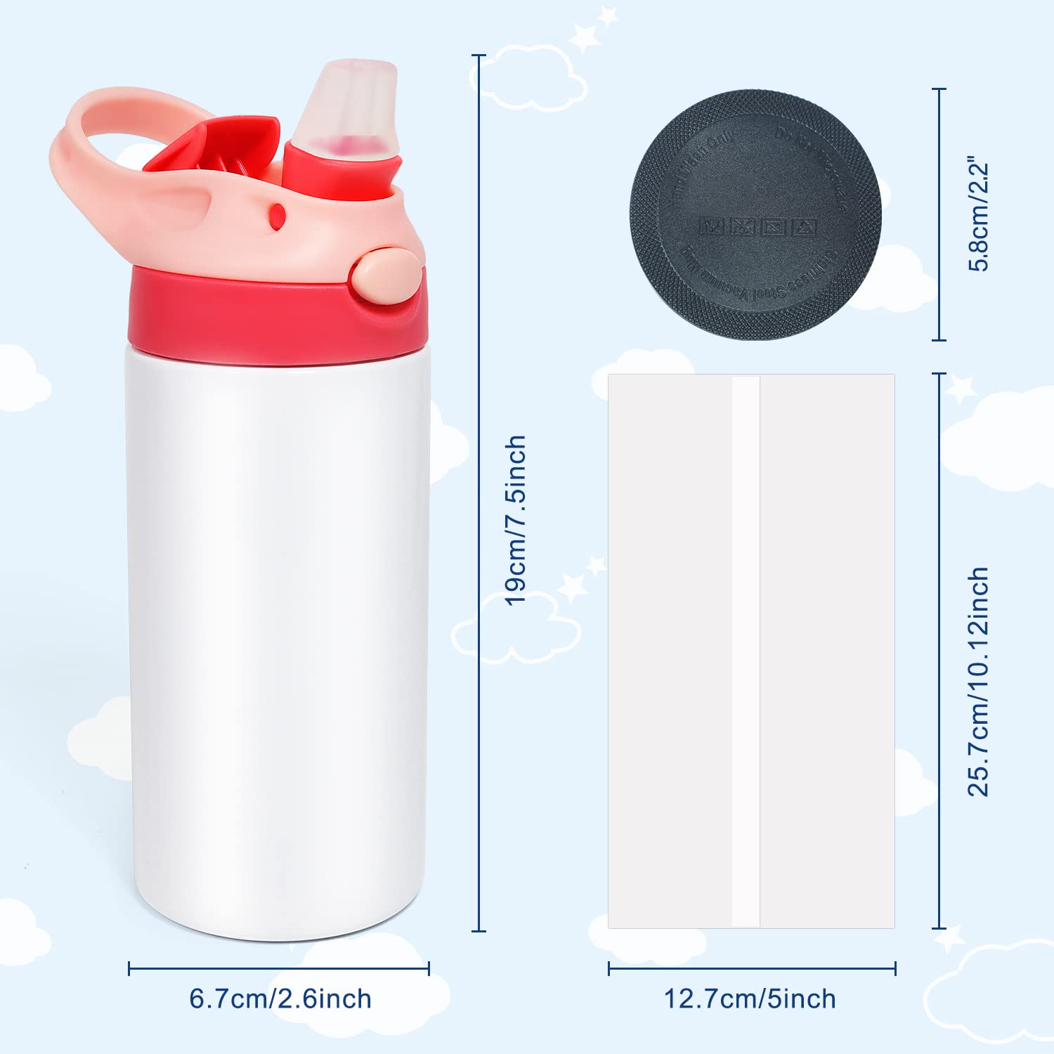 Mocaru 12oz Stainless Steel Kids Sippy Cup with Leak-Proof Straw Lid - Insulated Toddler Water Bottle with Handle - 8 Pack Sublimation Ready Tumbler Cups for Daycare, School & Outdoor Activities