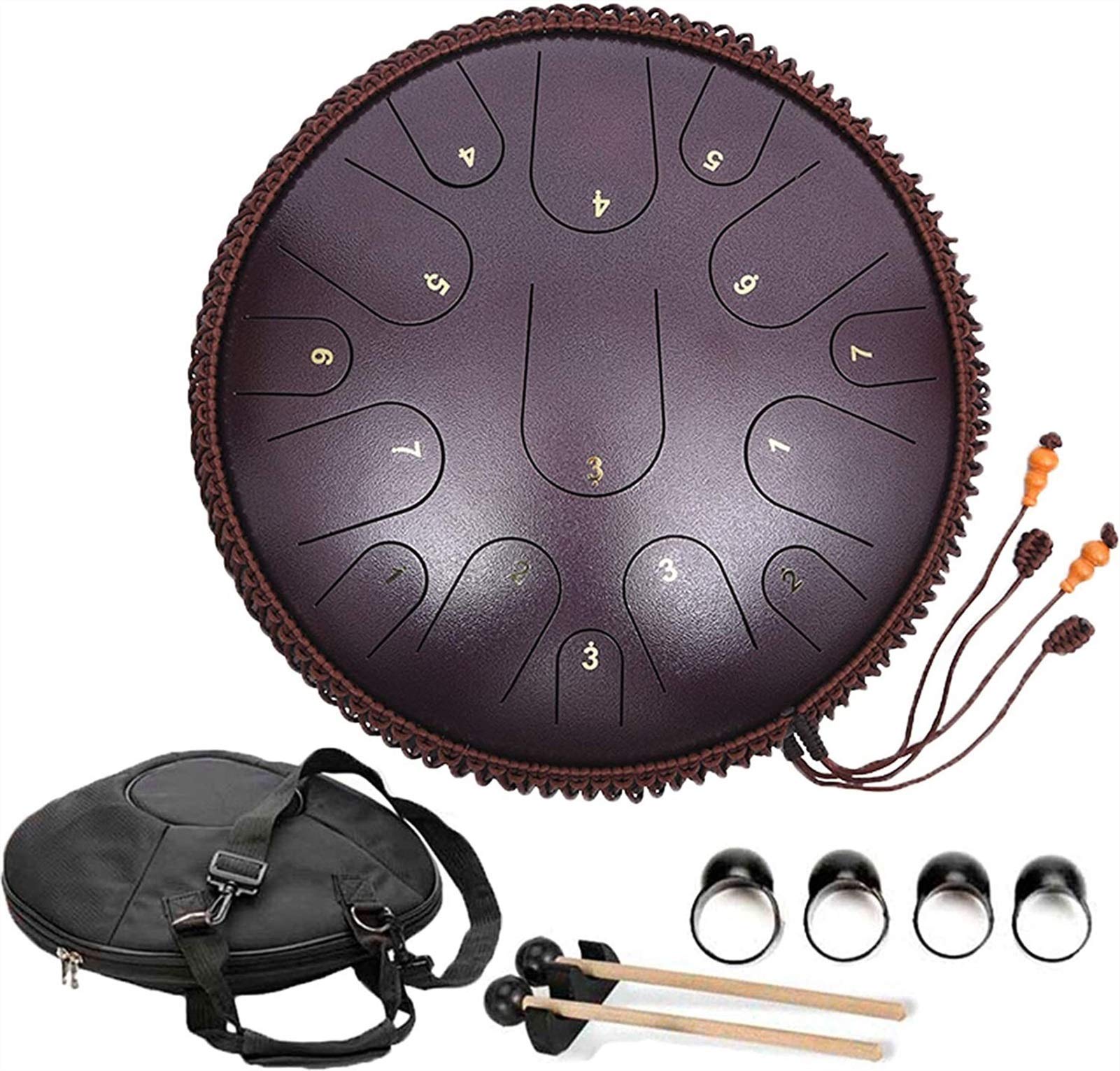 PIAOLIGN 15-Note Steel Tongue Drum - 14 Inch Handpan Drum with Mallets & Travel Bag | USA-Made Meditation Instrument for Yoga, Zen, Sound Therapy & Music Performance | Perfect for Relaxation, Stress Relief & Musical Creativity