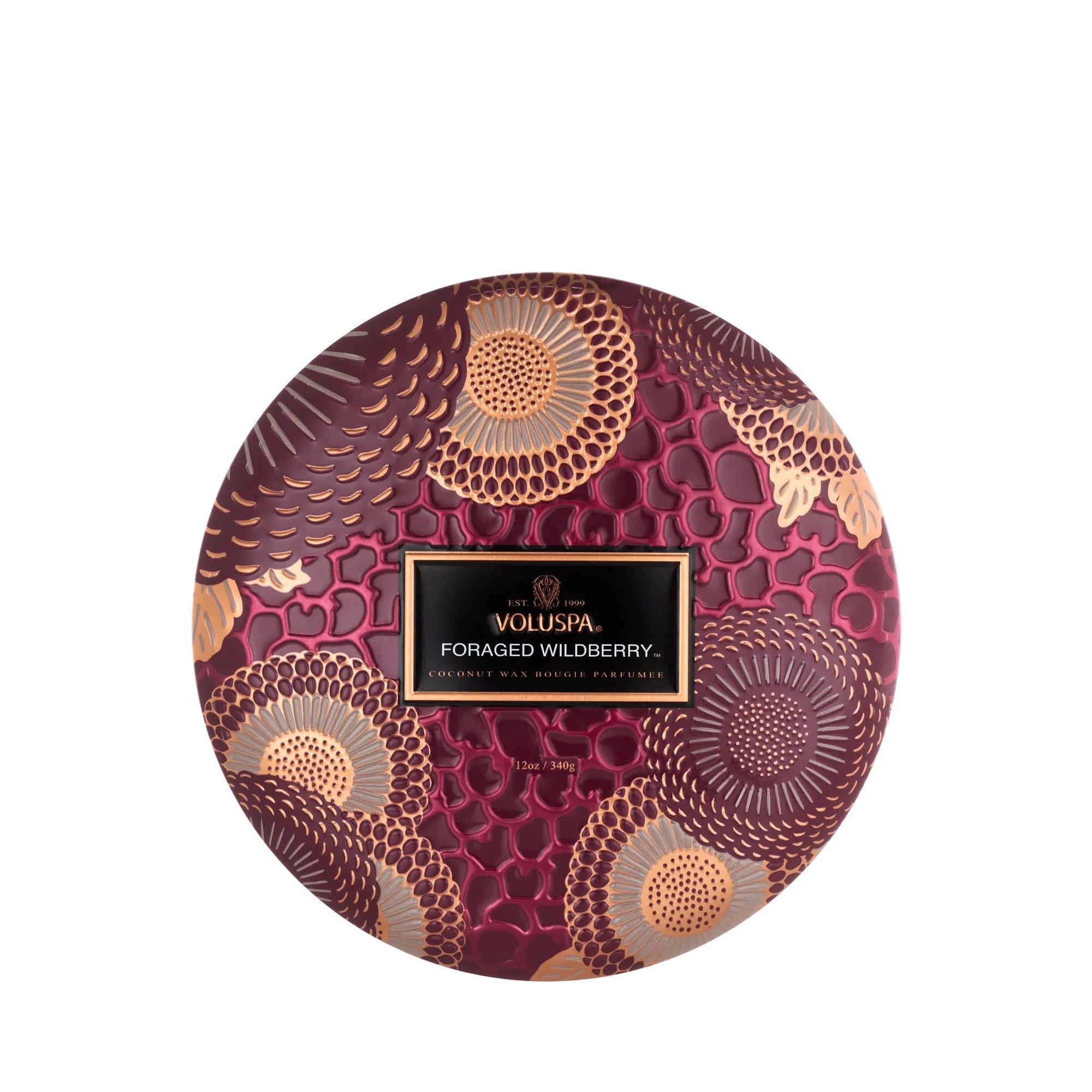 Foraged Wildberry Scented 3-Wick Soy Candle in Tin - Aromatherapy for Relaxation, Home Decor & Gift Ideas