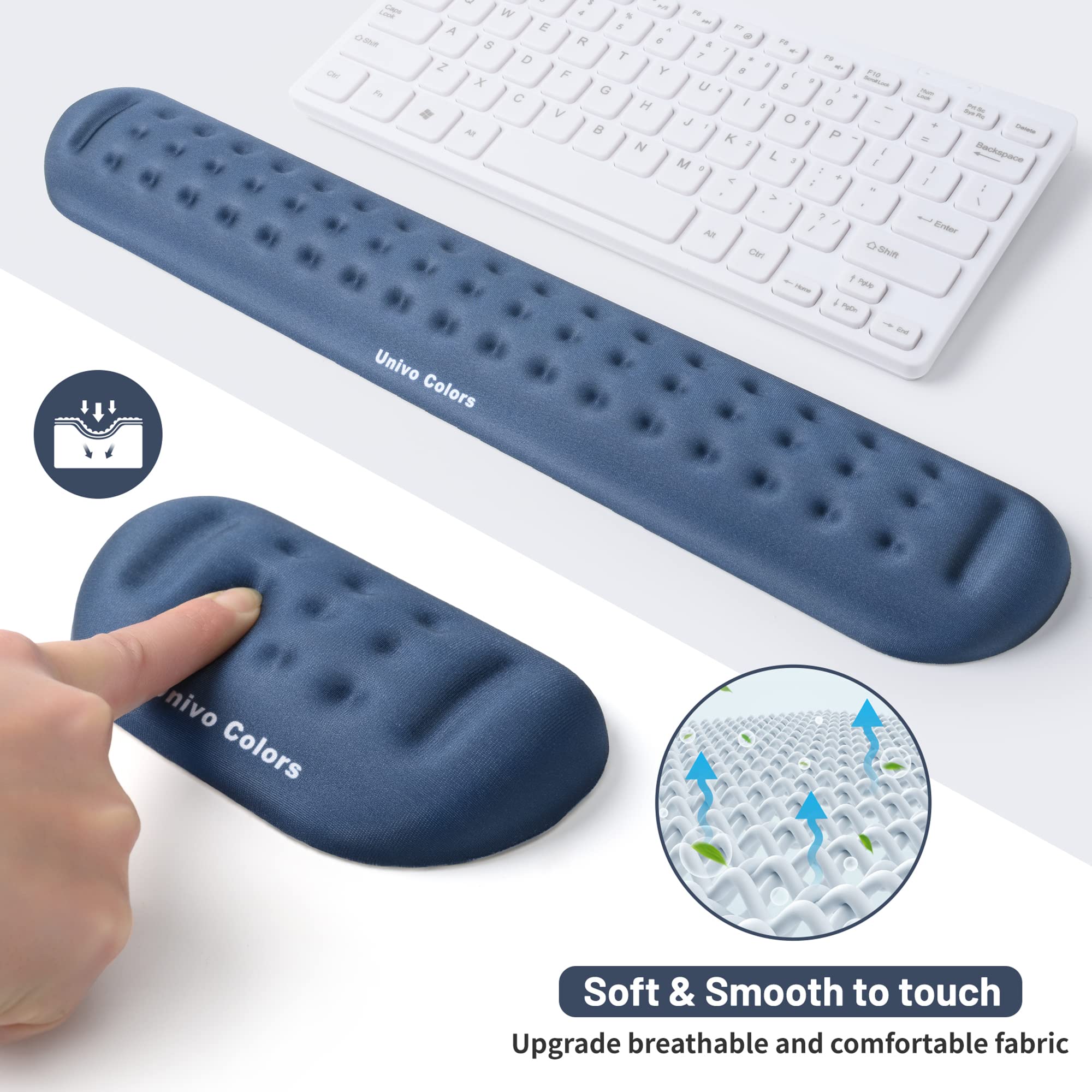 UnivoColors Navy Keyboard & Mouse Wrist Rest Set - Memory Foam Gel for Office & Gaming Comfort