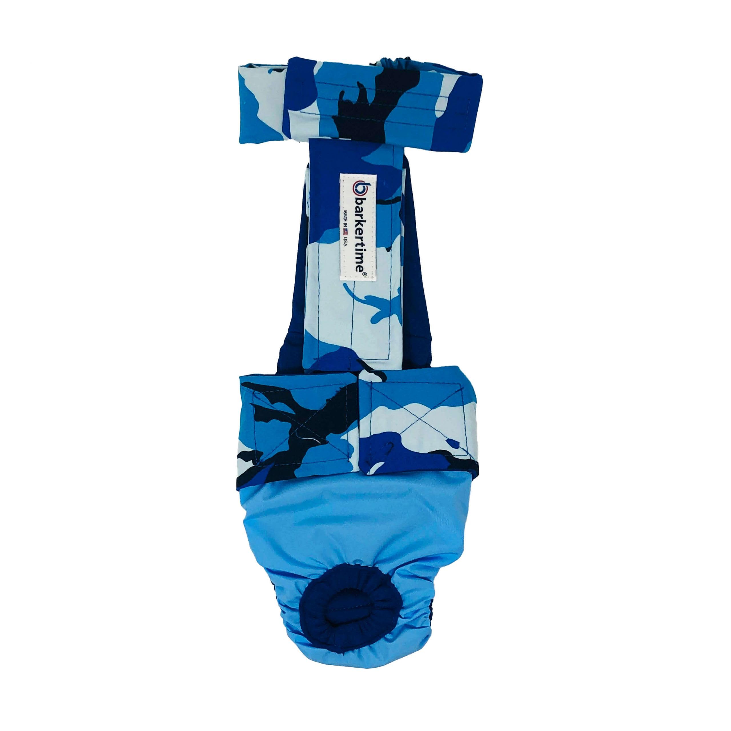 Premium Sky Blue Camo Dog Diaper Overall with Tail Hole - Size M, Made in USA | Waterproof & Washable Pet Diapers for Incontinence, Training & Travel | Perfect for Puppies, Senior Dogs & Post-Surgery Care