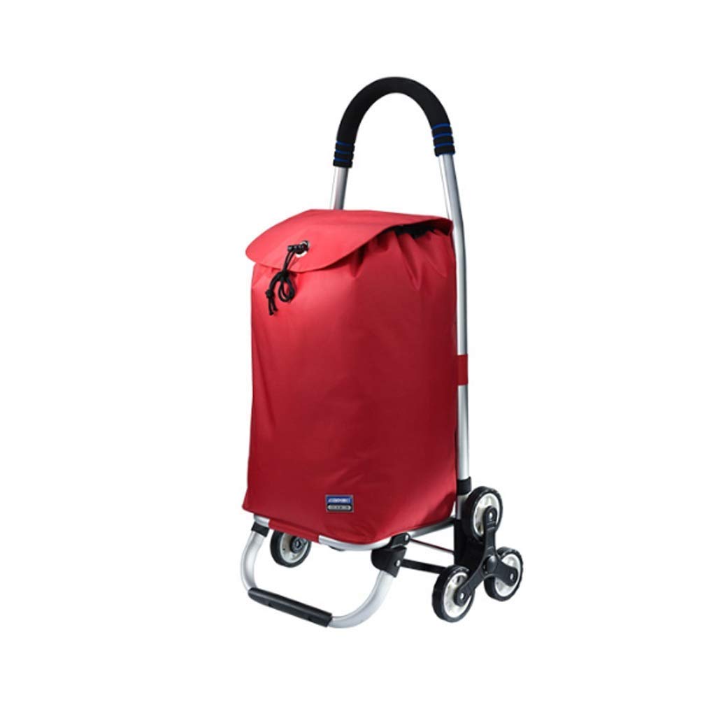 ATAAY Foldable Lightweight Shopping Cart with Reusable Bags - Portable Trolley for Elderly, Home Use & Stair Climbing - Ideal for Grocery Shopping, Market Trips & Apartment Living (Red)