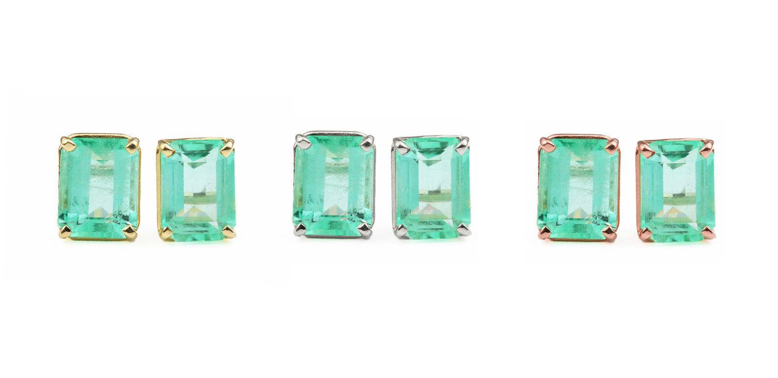 3.0tcw Genuine Colombian Emerald Stud Earrings - Emerald Cut Solitaire 14K Gold Jewelry for Women - Perfect for Weddings, Anniversaries & Special Occasions