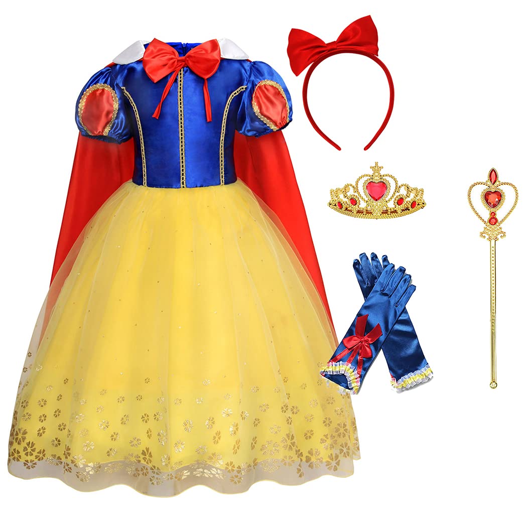Princess Costume Dress for Girls - Elegant Birthday Party & Halloween Outfit with Red Bow Headband | Perfect for Dress-Up, Cosplay & Themed Events