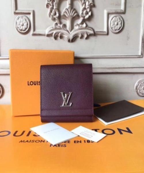 LV LockMe II Compact Wallet in Taurillon Leather - Prune Color | Luxury Women's Wallet for Everyday Use & Travel | Perfect Gift for Fashion Lovers