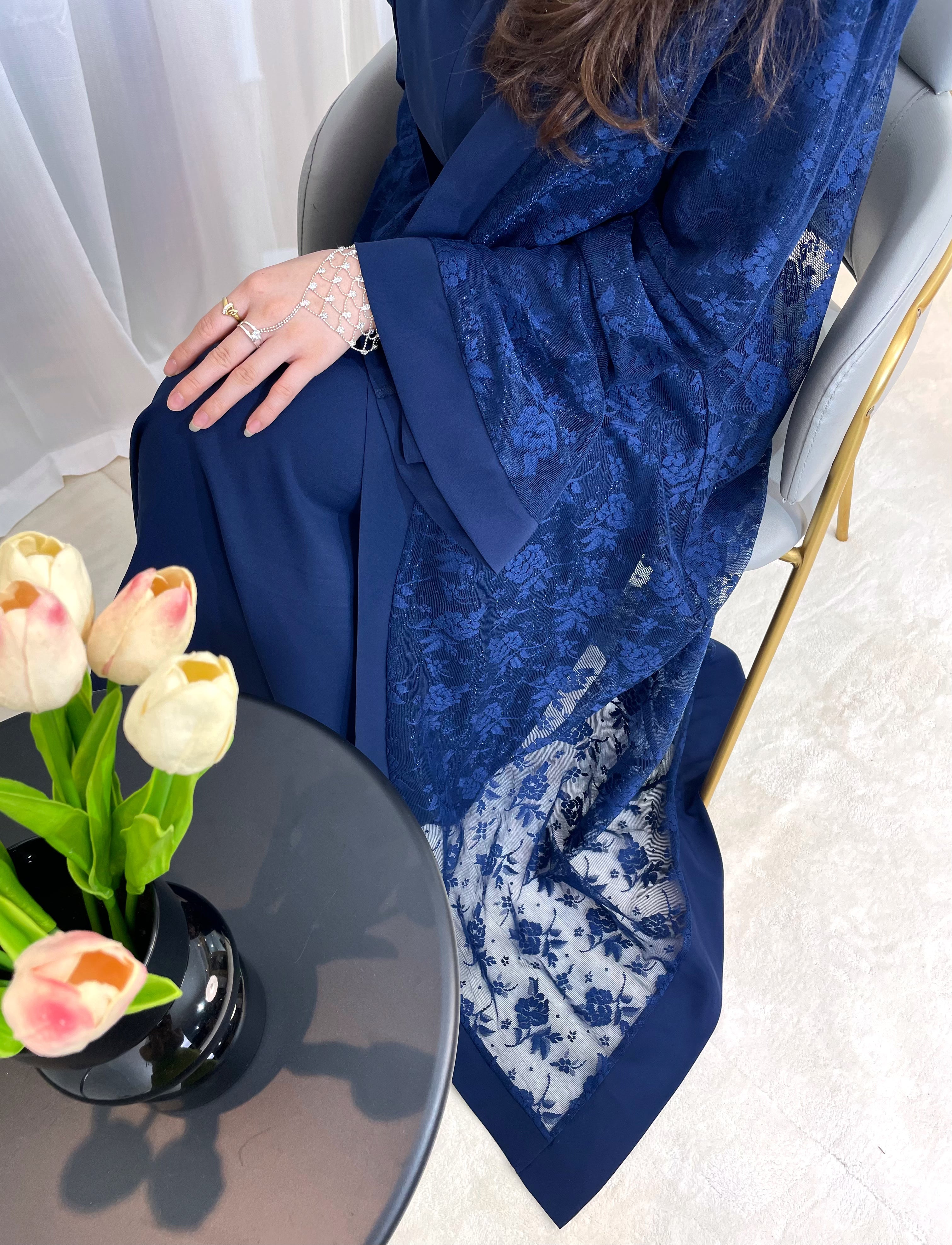 CL59 Elegant Lace Two-Piece Abaya Set - Modest Muslim Dress with Inner Gown & Cardigan for Women | Perfect for Eid, Ramadan & Special Occasions