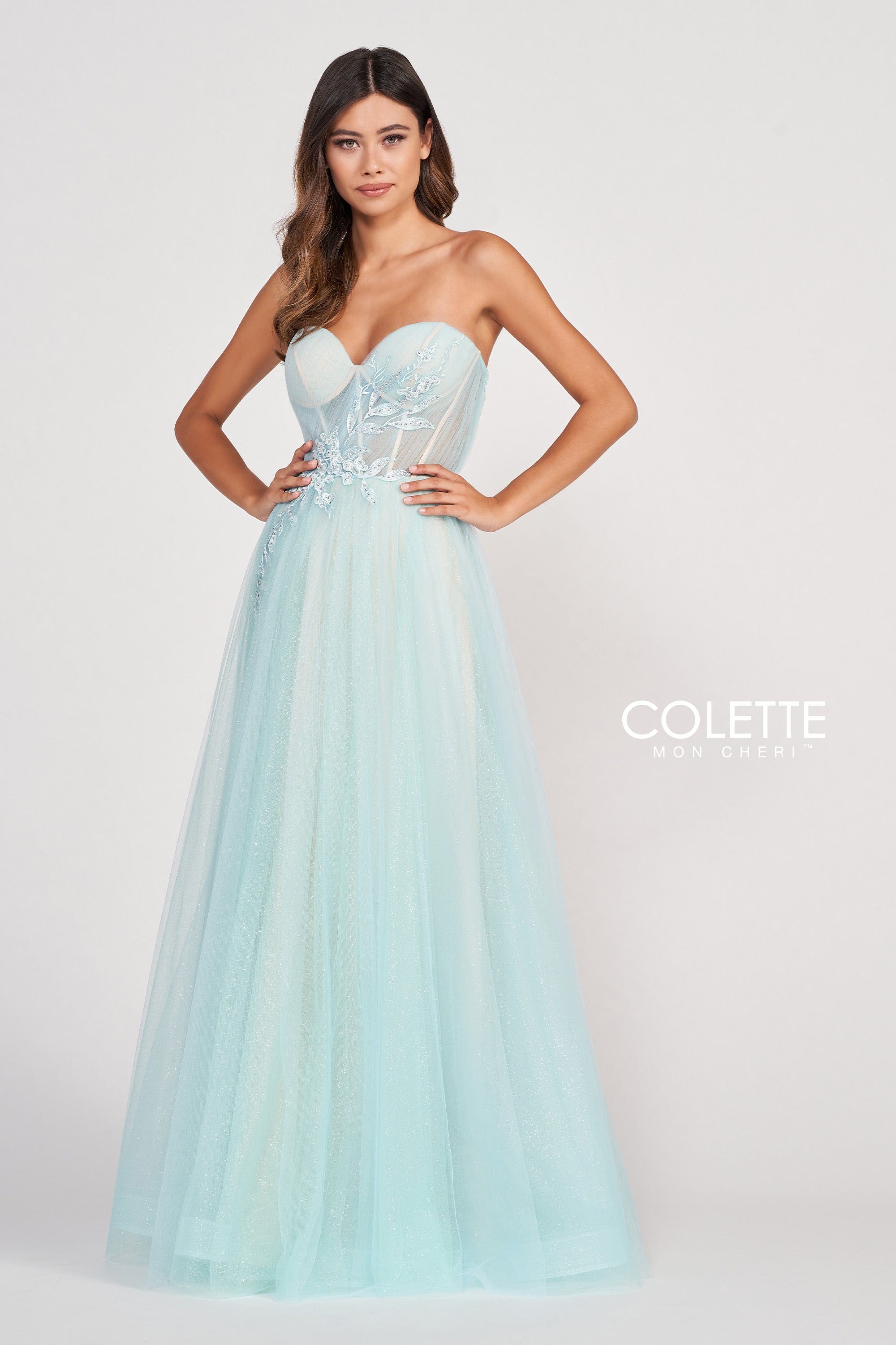 Colette For Mon Cheri Prom Dresses - A-Line Sweetheart Lace Tulle Strapless Ball Gown (Style CL2001) | Perfect for Homecoming, Formal Dances & Special Occasions