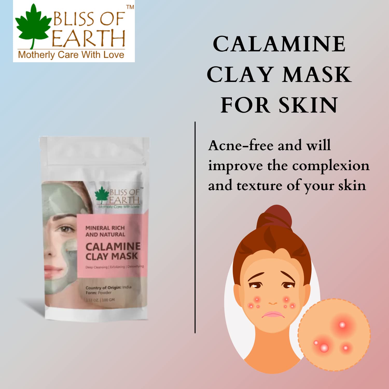 **Bliss of Earth 100% Pure Pink Calamine Clay Powder - 3 Pack (100g Each) for Acne, Eczema & Skin Detox - Perfect for DIY Face Masks & Natural Skincare**