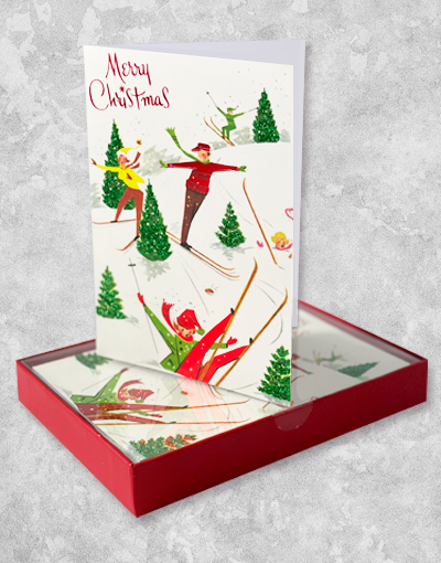 15 Count Boxed Christmas Skiing Greeting Cards - Perfect for Holiday Wishes, Winter Sports Lovers & Festive Season