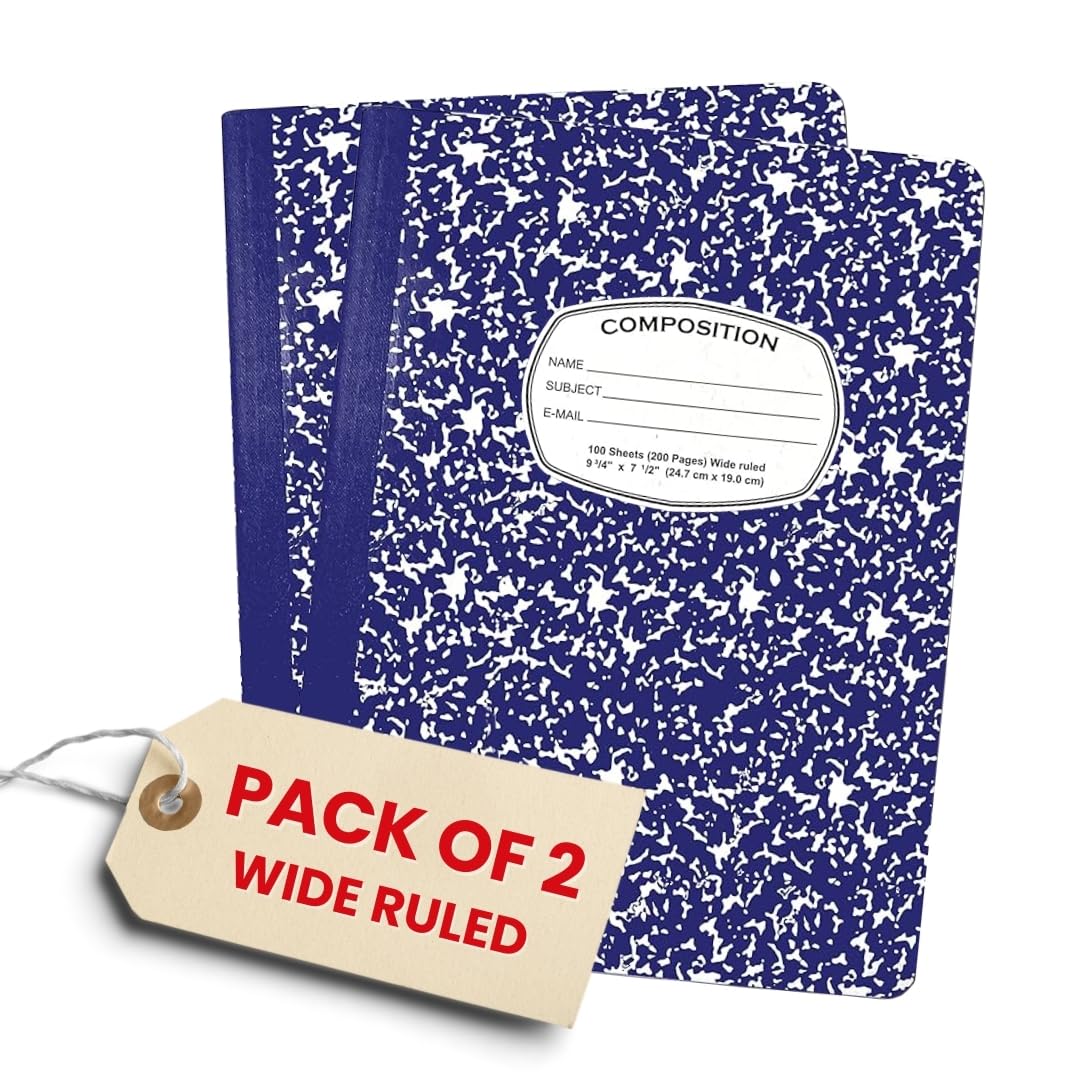AUKSales Wide Ruled Composition Notebook - 2 Pack, 9.75