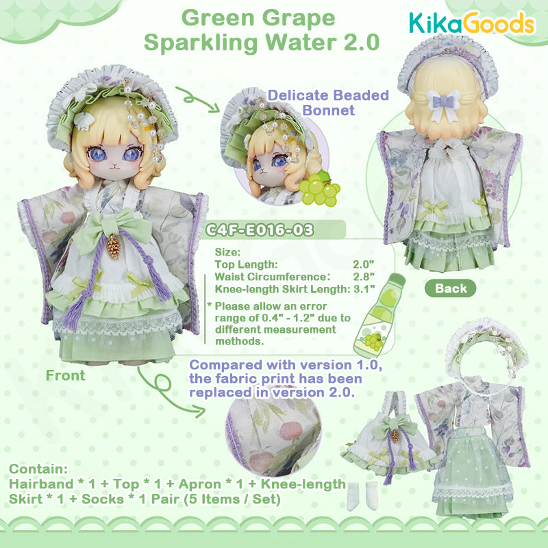 Green Grape Sparkling Water 2.0 - Dessert Series BJD Doll Clothing Set (1/12 Scale) for Tea Parties & Photo Shoots