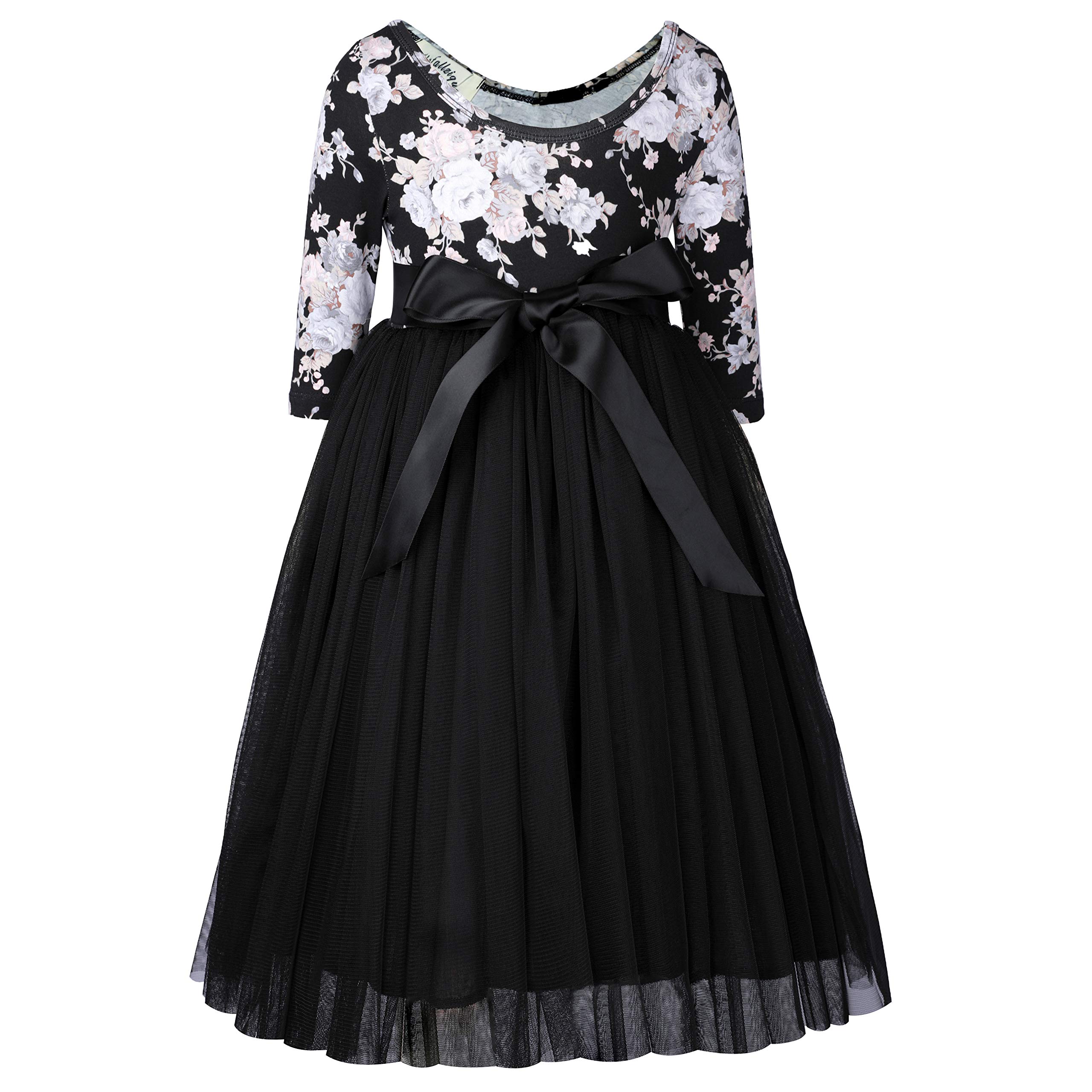 Flofallzique Girls Tulle Dress with Long Sleeves - Floral Party Dress for Birthday, Easter & Special Occasions | Perfect for Toddler Tea Parties, Holiday Celebrations & Photo Shoots