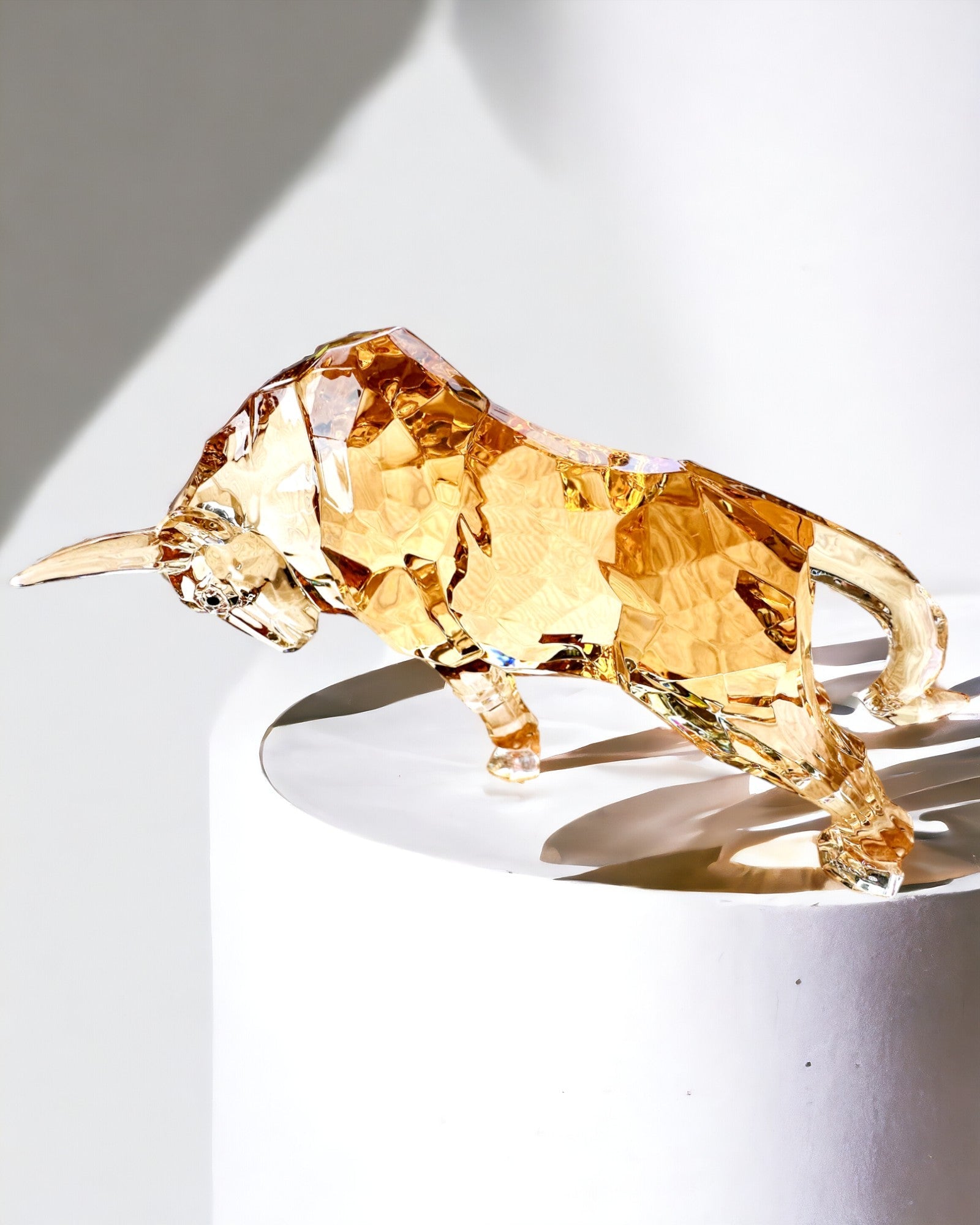 Golden Bull Statue - Handcrafted Resin Figurine with Transparent Design, Customizable for Home Decor, Office Desk, and Gift Giving