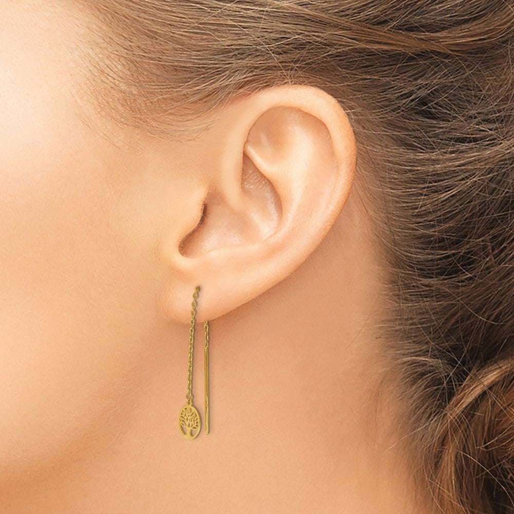 Gold Polished Tree of Life Threader Earrings - LE1501 | Spiritual Jewelry for Women, Boho Chic Dangle Earrings | Perfect for Yoga, Meditation & Festival Fashion