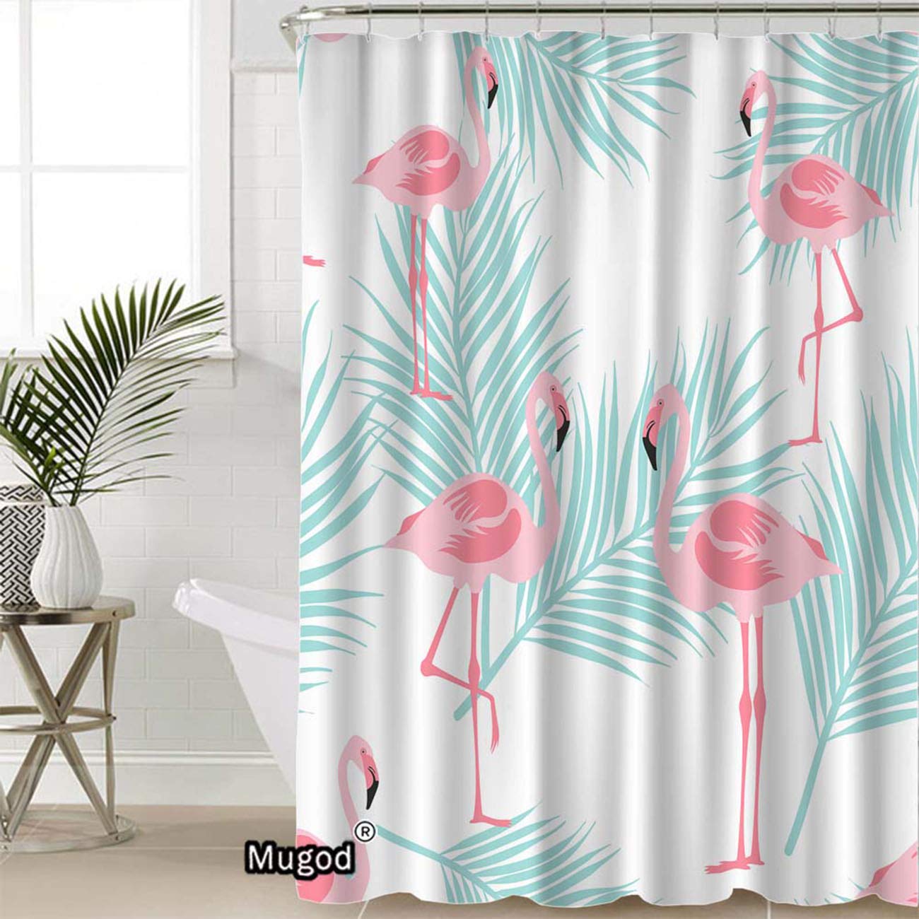 Pink Flamingo Shower Curtain - Waterproof Bathroom Decor with Tropical Leaves Design, 60x72 Inches Includes 12 Hooks | Perfect for Beach House, Tropical Bathroom, or Flamingo-Themed Decor
