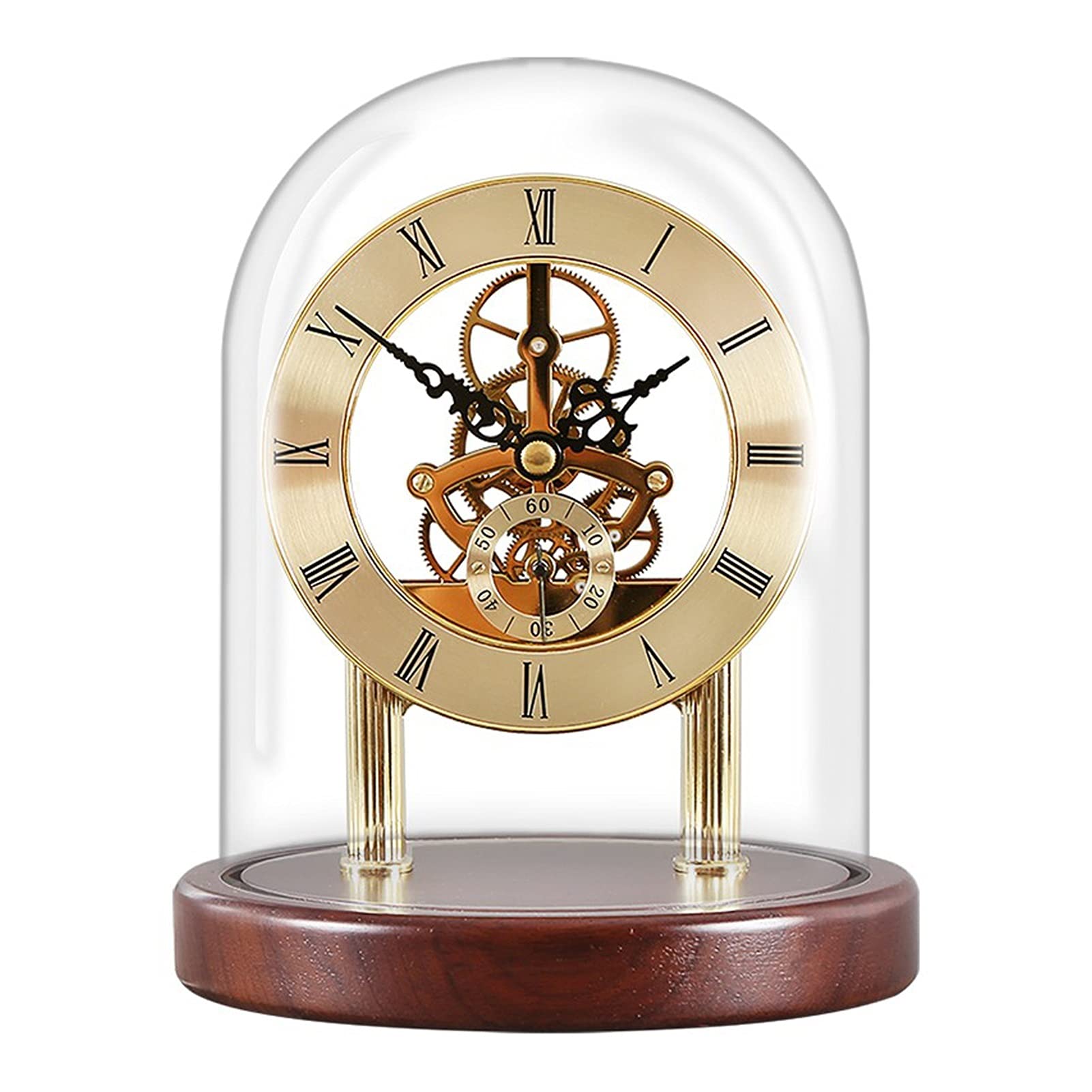 TOMYEUS Wooden Desk Clock - Modern Quartz Table Clock with Imitation Mechanical Design - Elegant Home & Office Decoration for Living Room, Bedroom, Study and Workspace