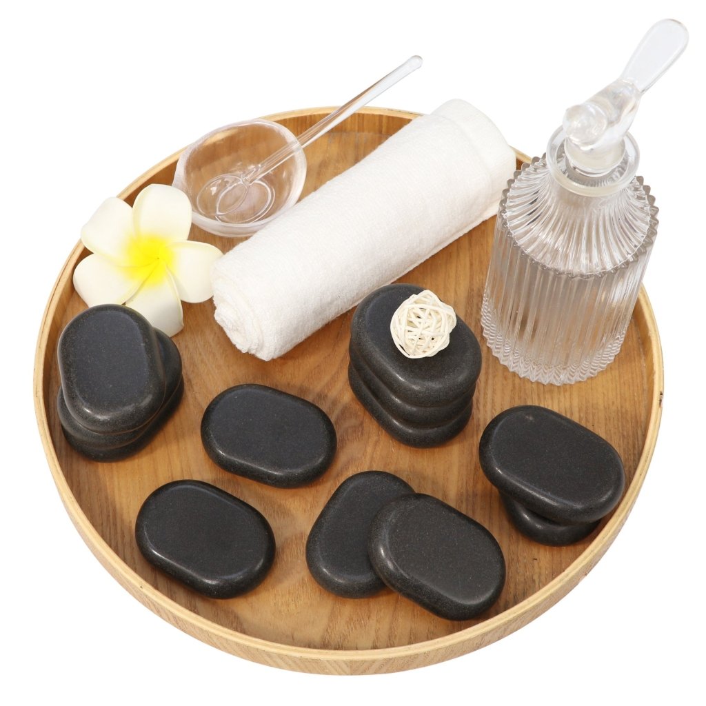 Premium Basalt Hot Stones for Massage - Medium Size Flat Oval Stones (12-Piece Set, 2.6