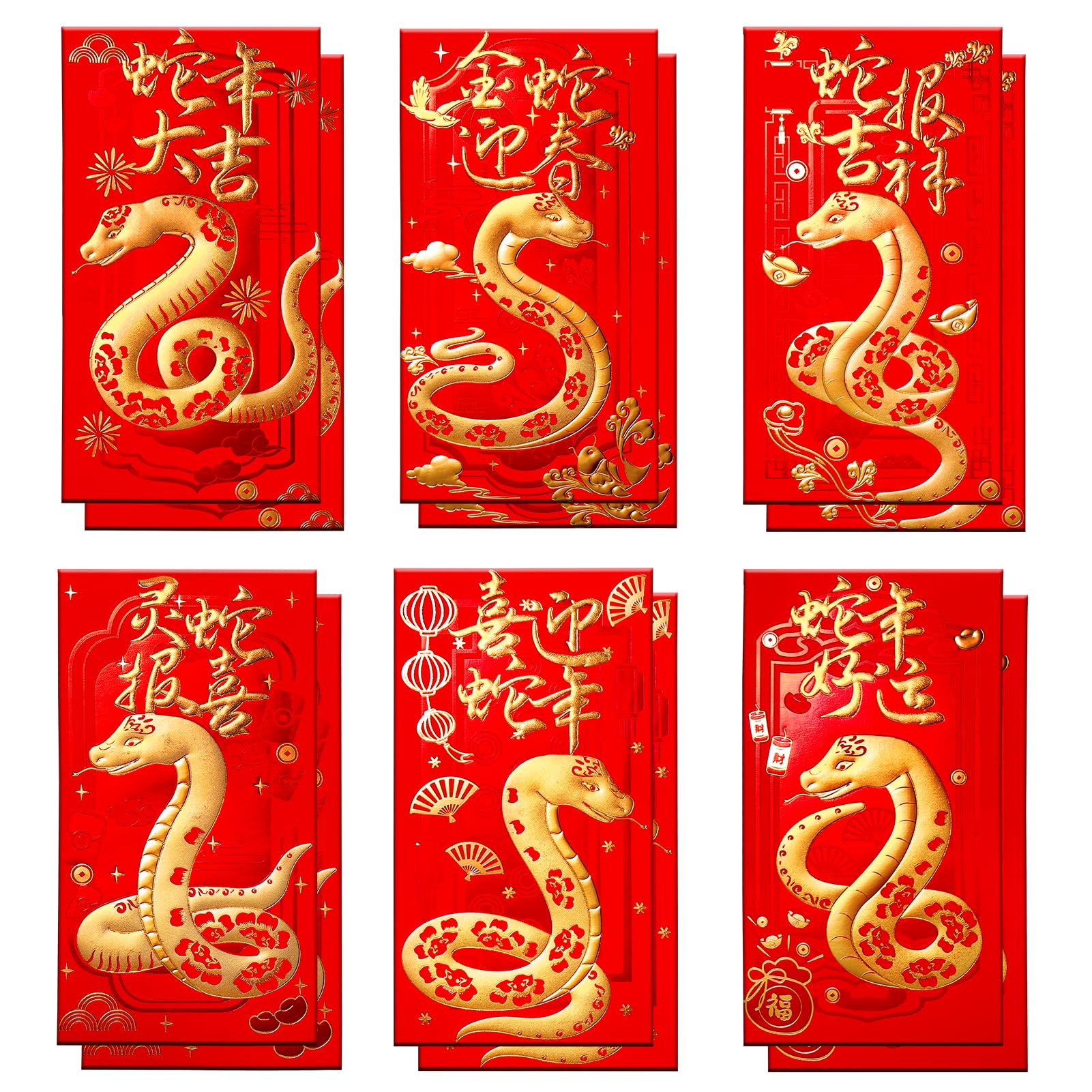 AIERSA 12Pcs Chinese New Year Red Envelopes 2025 - Lucky Money Hong Bao for Lunar New Year, Snake Design Cash Gifts for Spring Festival | Perfect for Family Reunions, Office Celebrations & Cultural Exchange