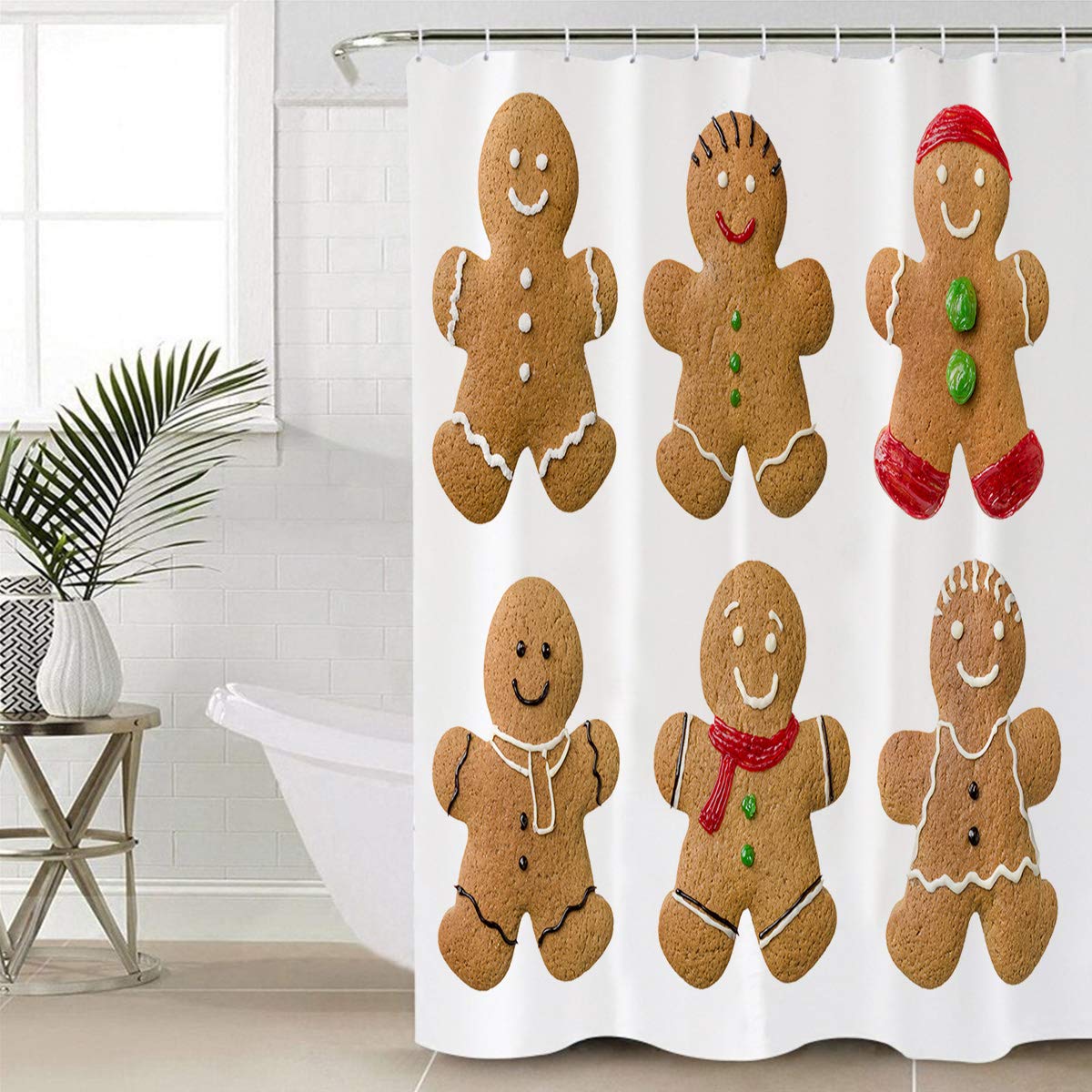 Christmas Gingerbread Man Shower Curtain - Waterproof Bathroom Decor for Holiday Season, 36 x 72 Inches with Hooks - Perfect for Small Stall, Kids Bathroom & Festive Home Decoration