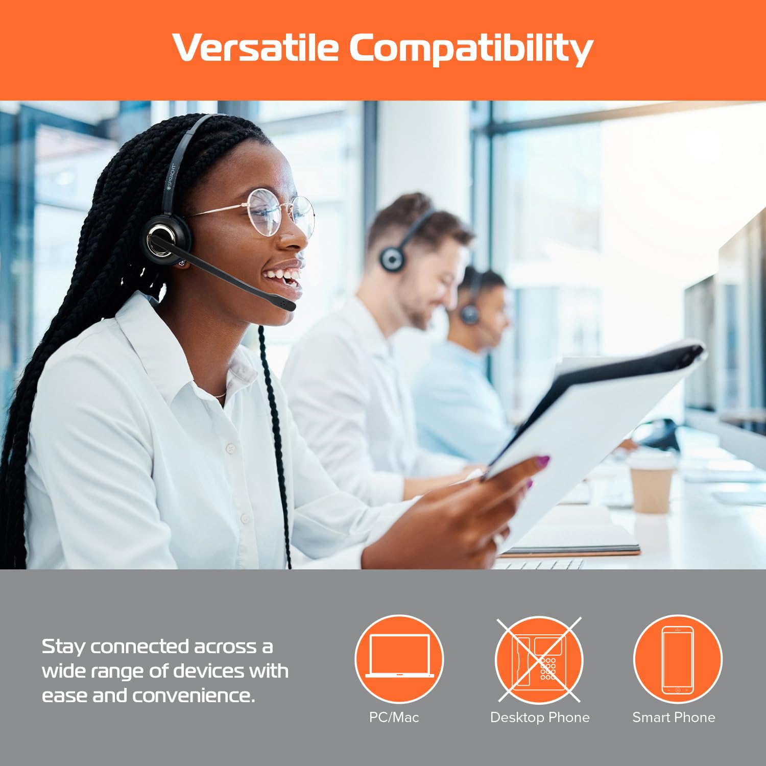 Spracht HS-2050 Single Ear Wireless Bluetooth Headset with Charging Base | Noise Cancelling Headphones with Mic for PC, Laptop, Work from Home, Skype, Zoom, Call Centers, Office & Truck Drivers - Perfect for Remote Work, Online Meetings & Professional Calls