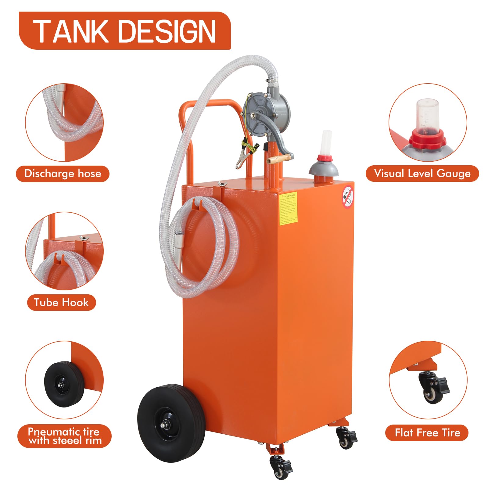 40 Gallon Portable Oil Transfer Tank - Diesel, Fuel, Kerosene Storage Container for Boats, ATVs, Cars & Motorcycles | Heavy-Duty Gas Caddy with Pump | Outdoor, Garage & Workshop Use (Orange)