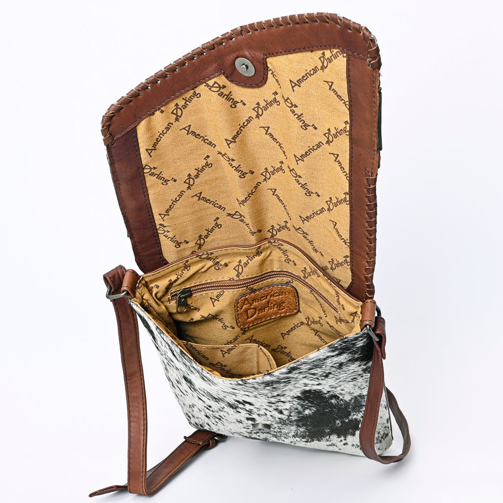 ADBG1073 Genuine Leather Women's Western Handbag - American Darling Chaps Tooled Hair-On Cowhide Purse for Cowgirl Fashion & Rodeo Events