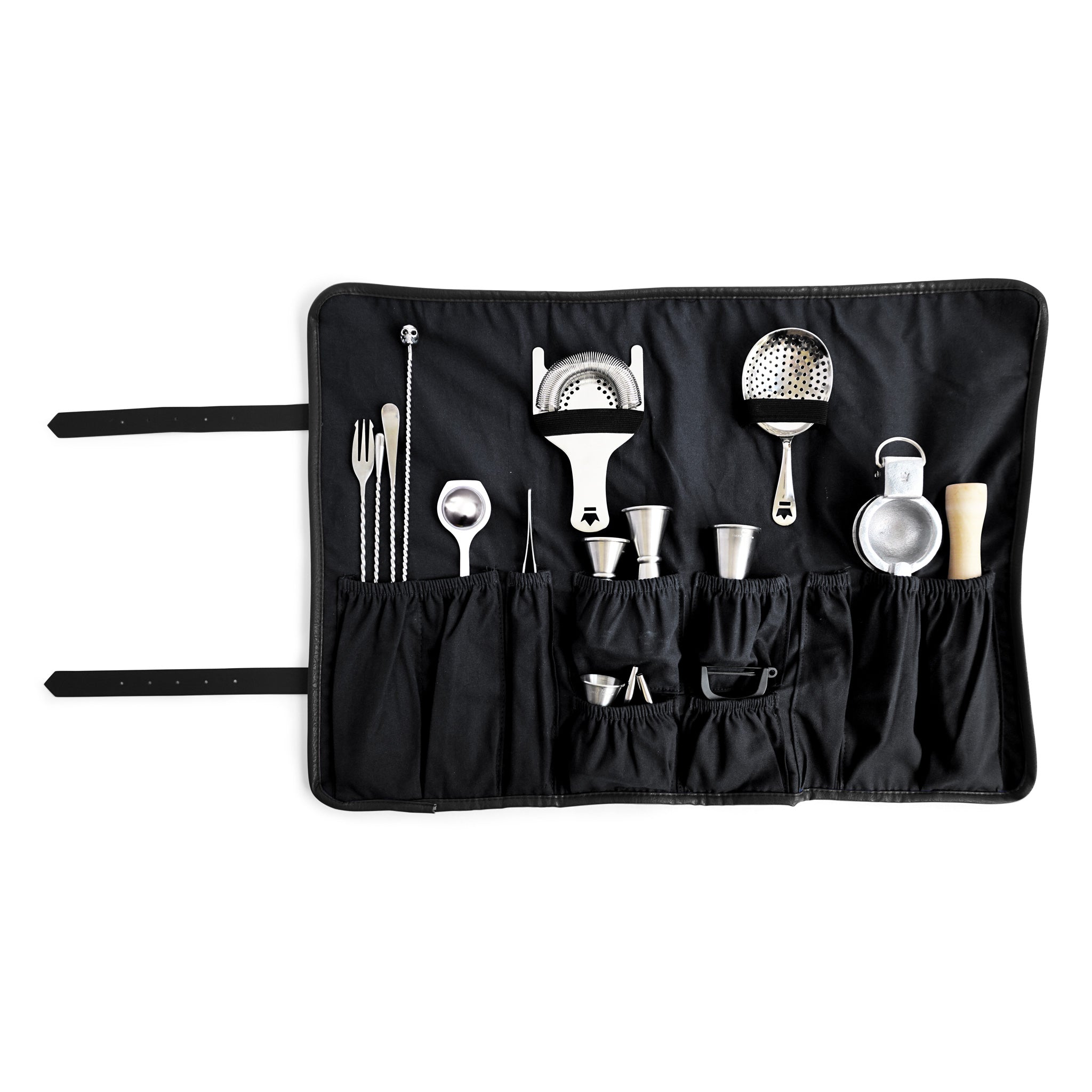 Premium Black Canvas Barware Roll Up - Portable Bartender Kit for Cocktail Making, Outdoor Parties & Home Entertaining