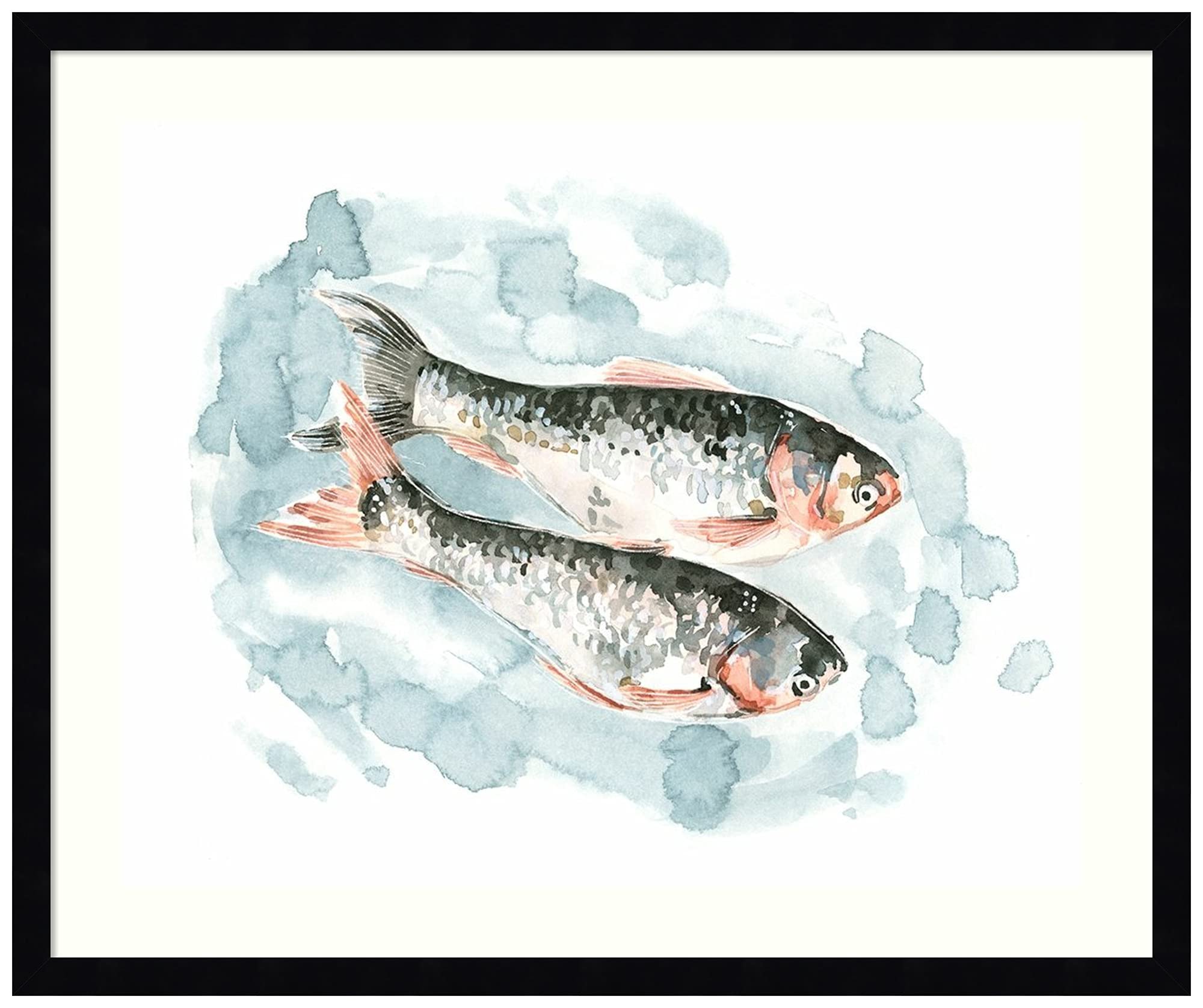Emma Caroline Wood Pisces Pair II Framed Wall Art Print - 25x21 Inches, Svelte Noir Black Frame - Perfect for Home Decor, Living Room, Bedroom & Office