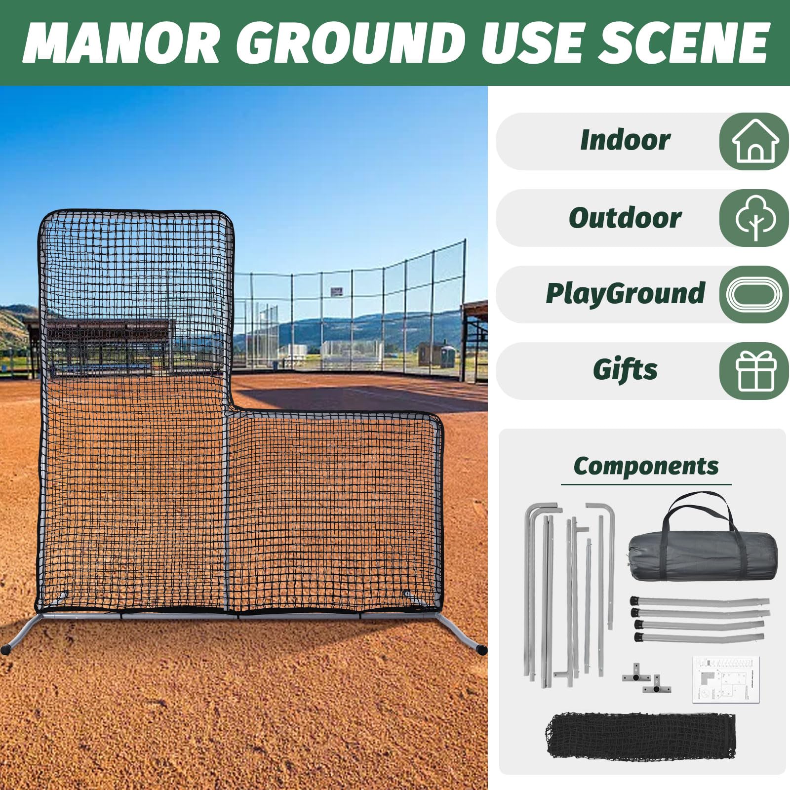 7x7 FT Portable Baseball Softball Pitching L Screen Protector Net - Durable Batting Cage Training Aid for Indoor & Outdoor Practice - Perfect for Backyard, Field, and Team Drills