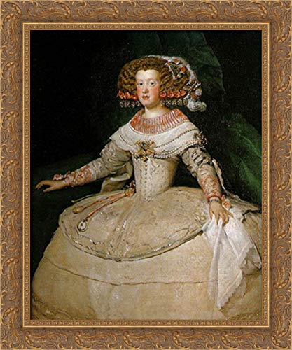 Diego Velazquez Maria Teresa of Spain with Two Watches 20x24 Gold Ornate Wood Framed Canvas Art - Perfect for Living Room, Office & Gallery Wall Decor