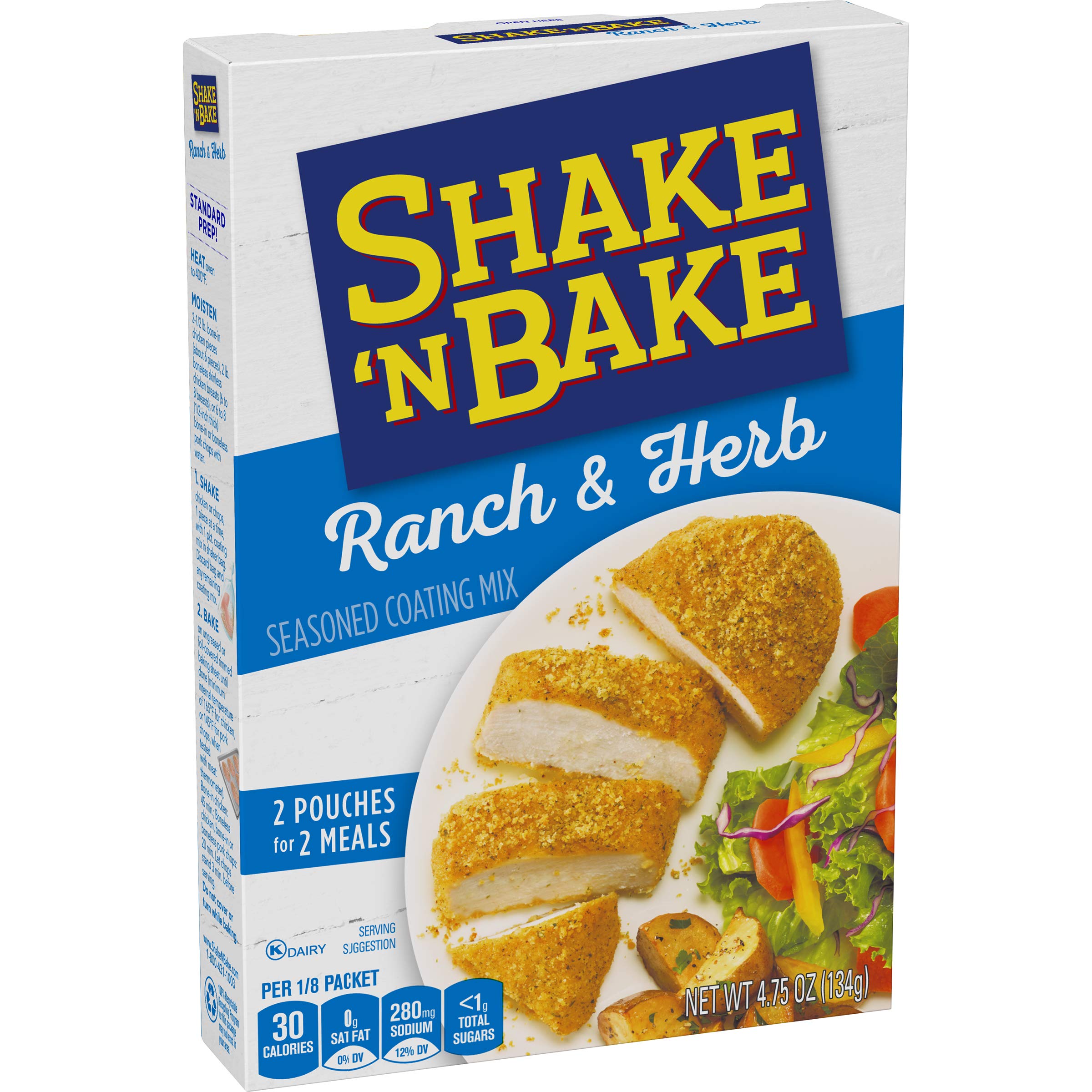 Shake 'N Bake Ranch & Herb Seasoned Coating Mix - 4.75 oz (Pack of 8) | Perfect for Chicken, Pork & Fish | Easy Homemade Breading for Crispy Oven-Baked Meals