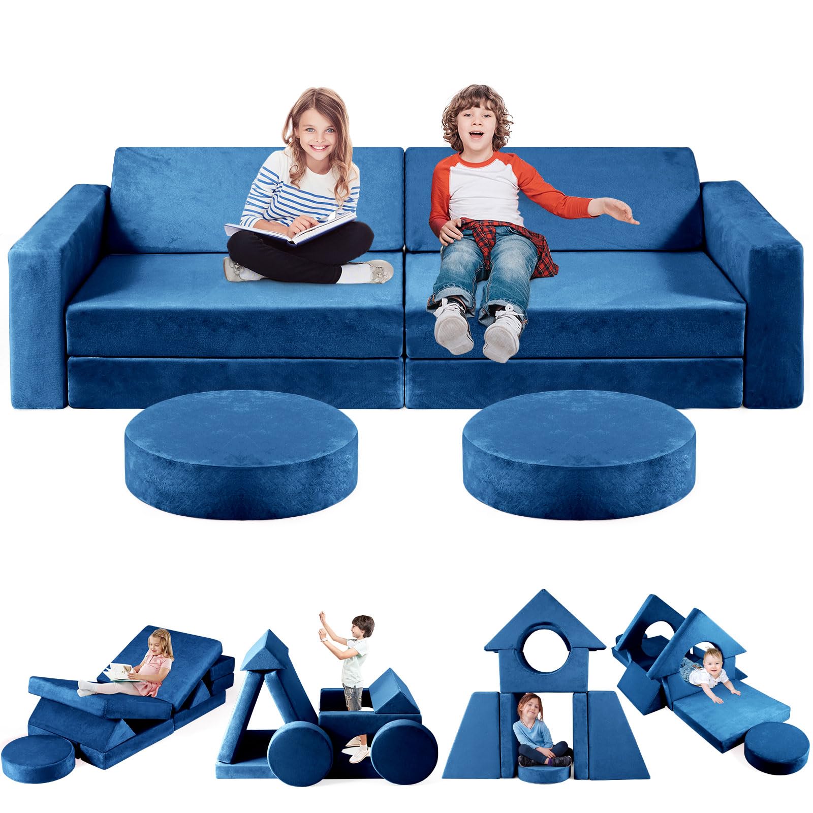 2025 New Modular Kids Play Couch Set - 12 Piece Toddler Sofa for Building Forts & Creative Play | 300+ DIY Configurations for Playroom & Bedroom | Convertible Sofa Cushions for Boys & Girls | Perfect for Indoor Playdates, Learning Activities & Imaginative Play
