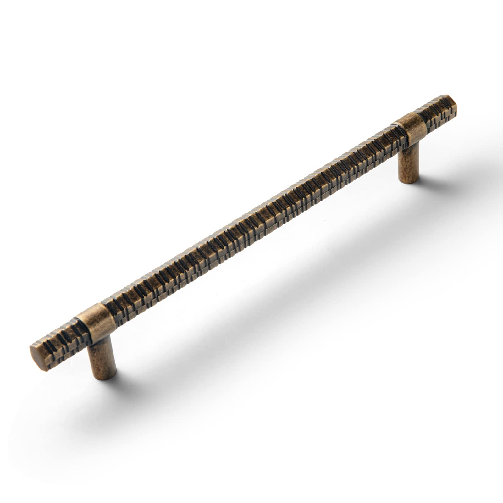 Vintage Brass T-Bar Cabinet Pulls - 6 Pack Zinc Alloy Knurled Handles (7.56