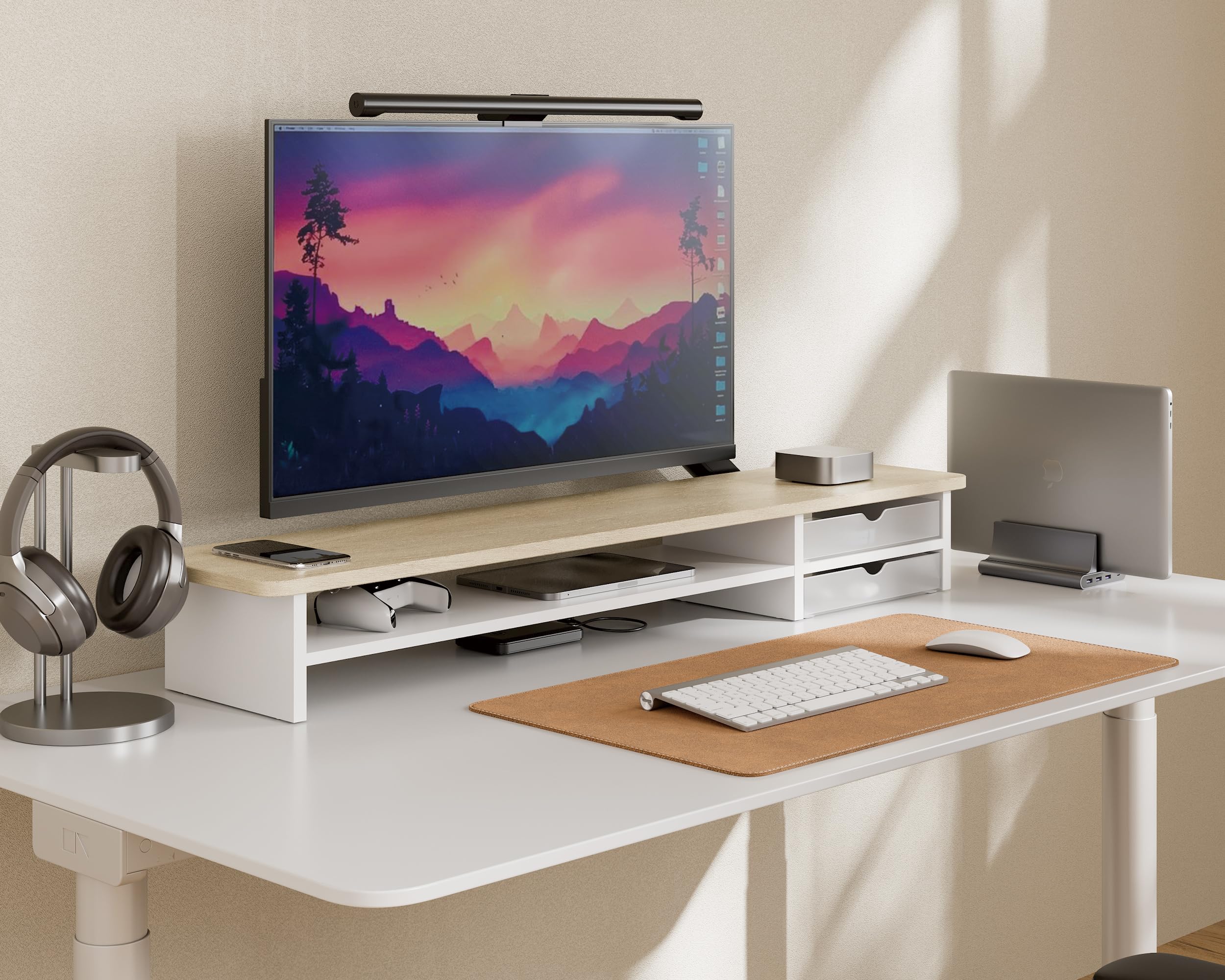 Dual Monitor Stand with 2 Acrylic Storage Drawers - 42.5