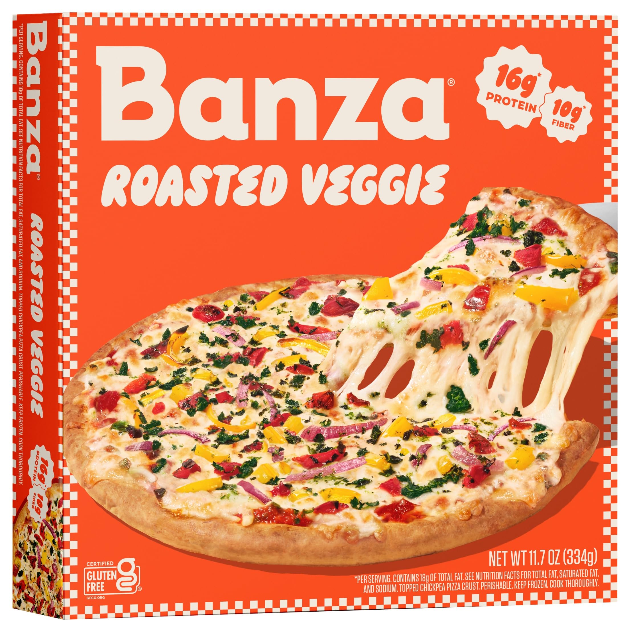 Banza Roasted Veggie Chickpea Frozen Pizza - High Protein, Gluten Free, 10.9oz (Pack of 1) | Healthy Plant-Based Meal for Busy Weeknights & Family Dinners