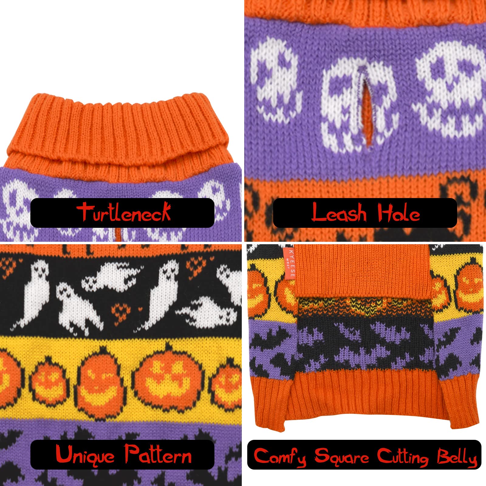 KYEESE Halloween Dog Sweater for Medium Dogs - Pumpkin Ghost Pattern Pet Apparel, XL Size | Warm & Cute Costume for Halloween Parties, Christmas & Cold Weather Outings