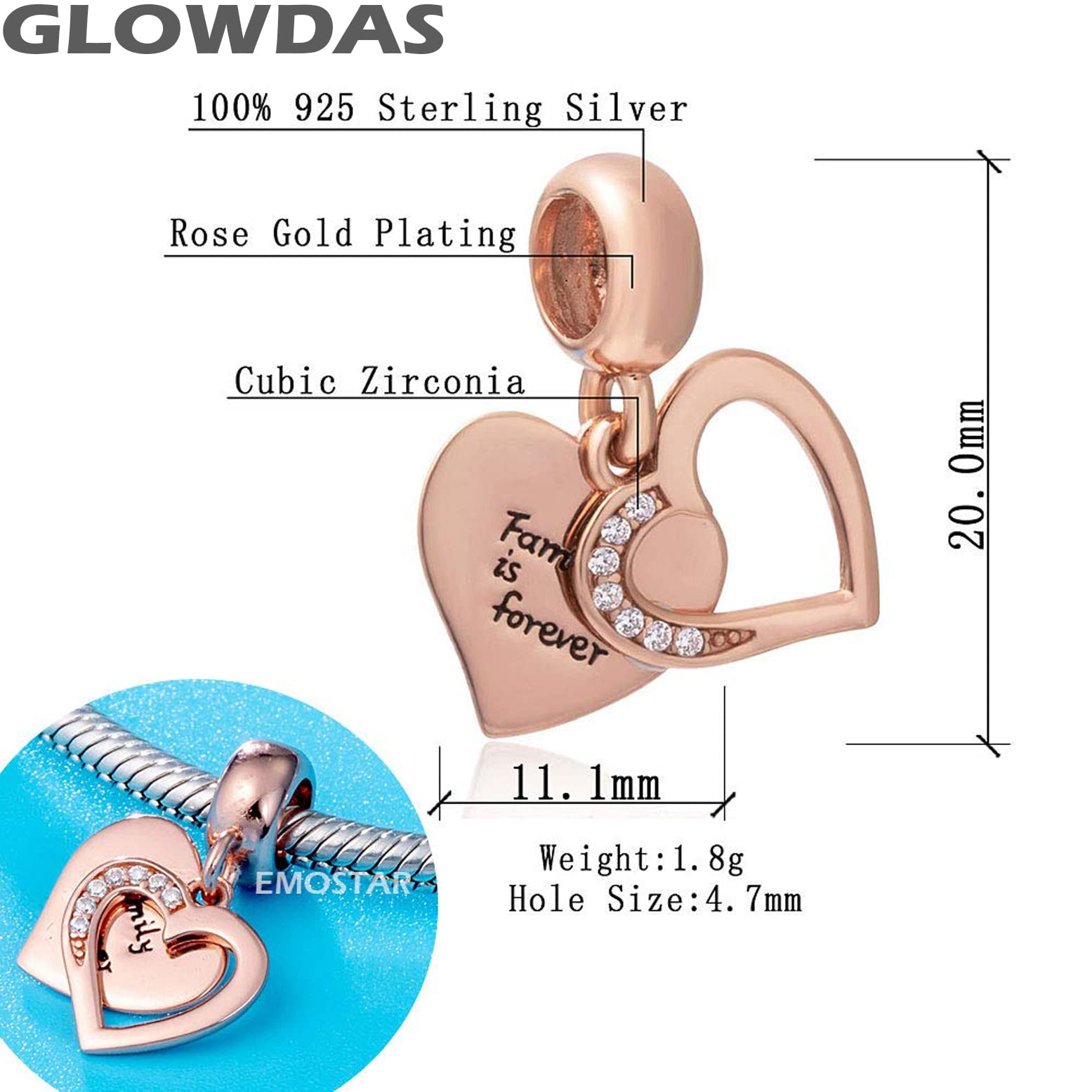Rose Gold & 925 Sterling Silver Family Charm Bracelet - Double Heart & Tree of Life Pendant - Perfect Gift for Mother's Day, Christmas, Sister & Mama - Ideal for Family Gatherings, Special Occasions & Everyday Wear