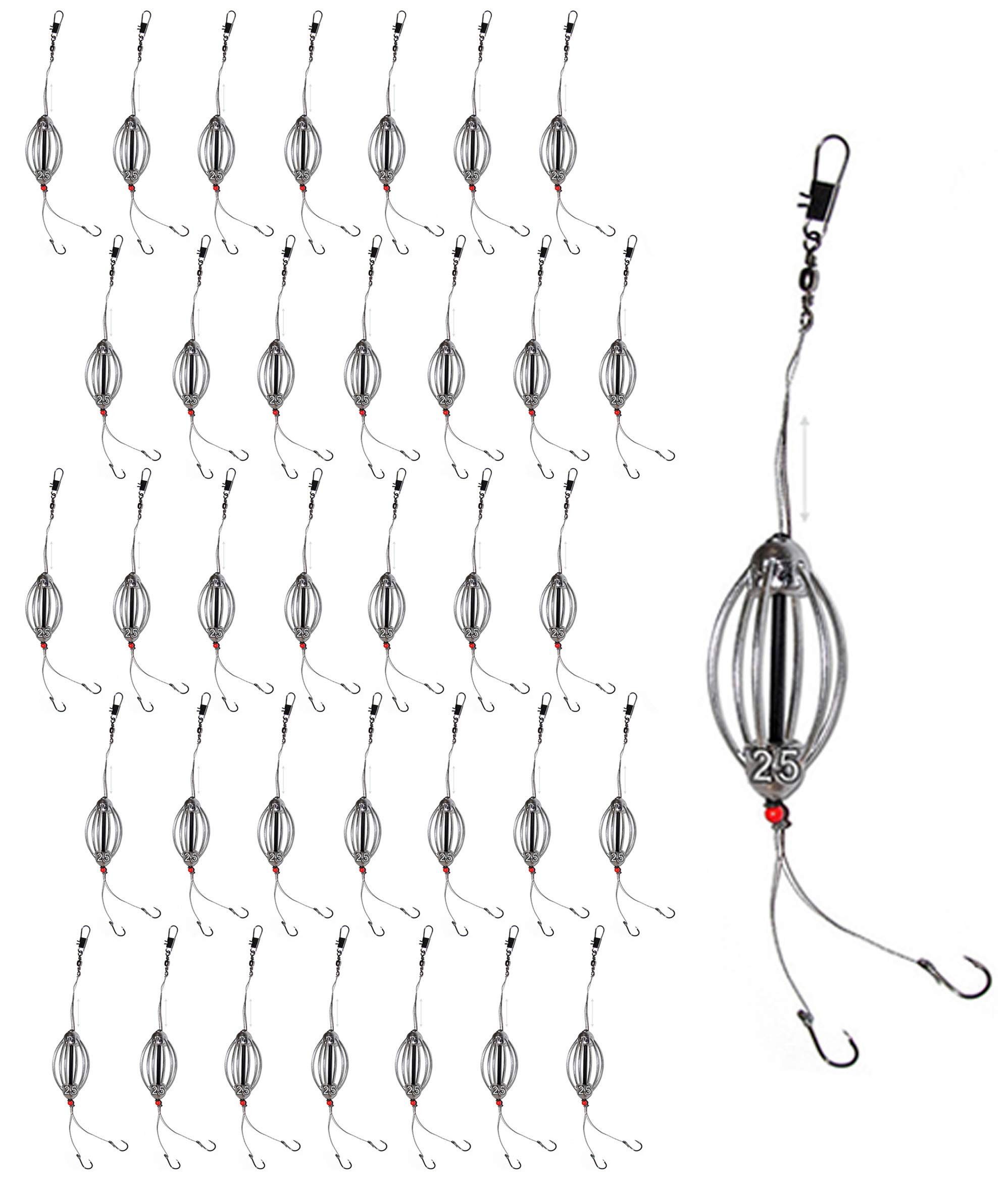 35pcs Carp Steel Bait Fishing Feeder Method 0.88oz Fishing Rig Hook #6 Inline Cask Cage Feeder Tackle for Freshwater & Carp Fishing - Perfect for Lake, Pond and River Angling
