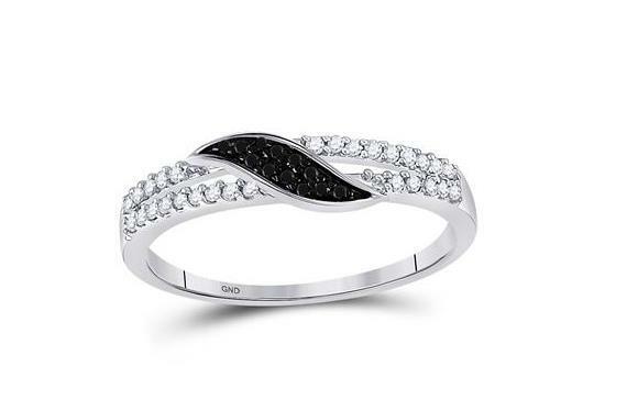10K White Gold Black Diamond Women's Slender Unique Band Ring - 1/6 Cttw Elegant Stackable Ring for Everyday Wear, Anniversary & Wedding Gift