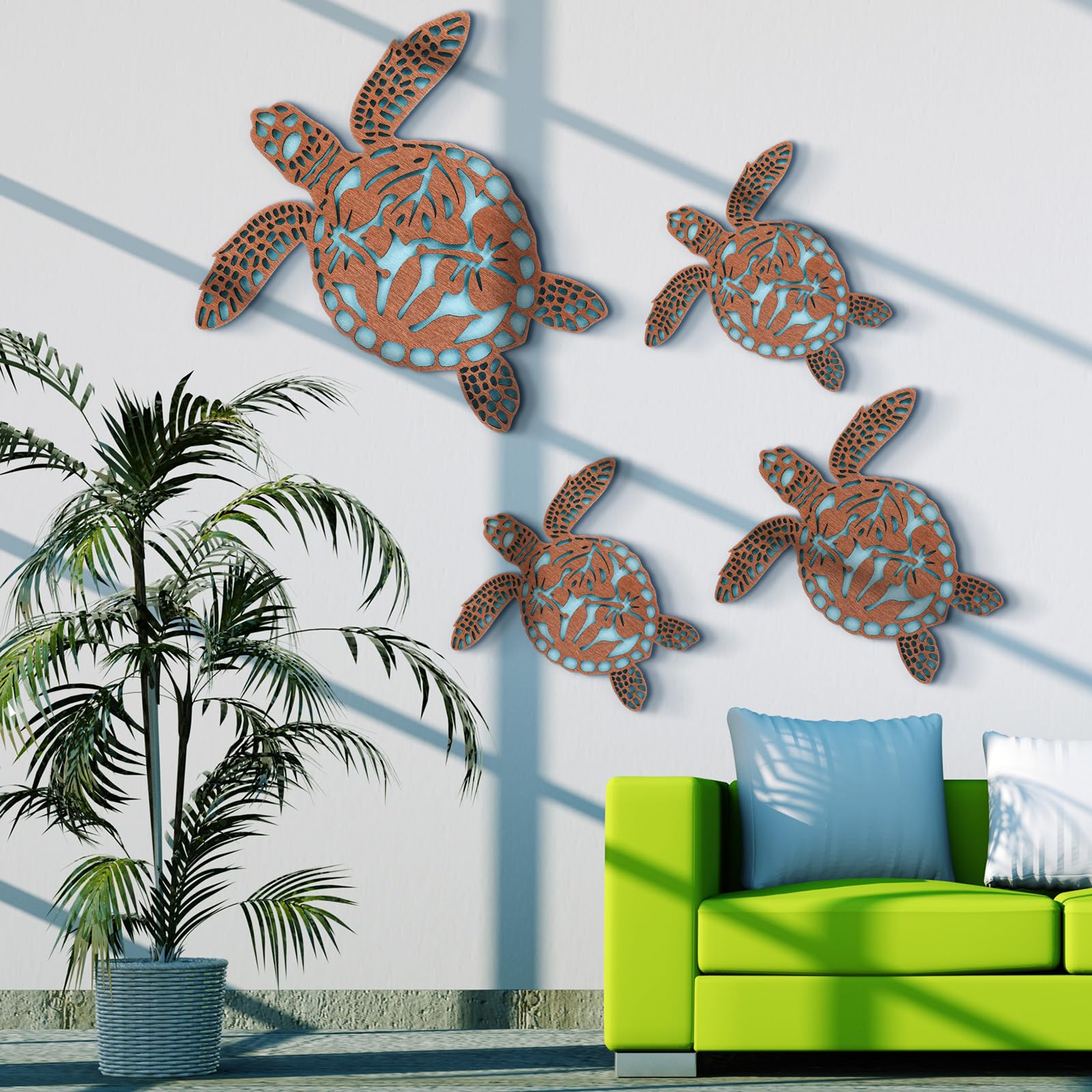 4 Pcs Coastal Wall Decor - Blue Sea Turtle, Surfboard, Seahorse, Starfish & Seashell Art for Beach Theme Bathroom, Bedroom & Home Decor | Perfect for Coastal Living Rooms, Vacation Homes & Nautical Nursery