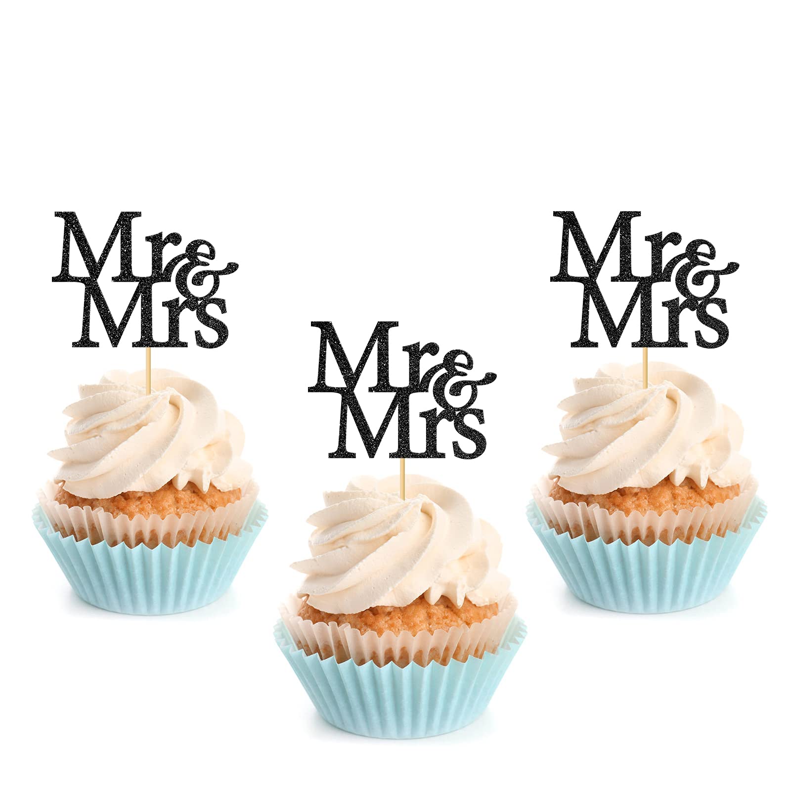 24-Piece Mr & Mrs Glitter Cupcake Toppers Set - Elegant Wedding, Bridal Shower & Engagement Party Decorations - Perfect for Anniversary Celebrations & Romantic Dessert Displays