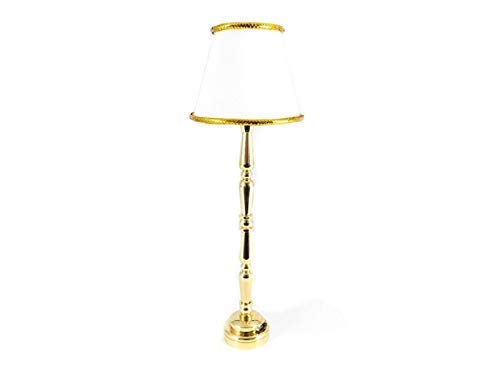 Melody Jane Dollhouse Standard Lamp - Brass Base with White Gold Edged Shade, LED Battery Powered Light for Miniature Home Decor | Perfect for Dollhouse Lighting, Miniature Room Display, and Collectible Showcase