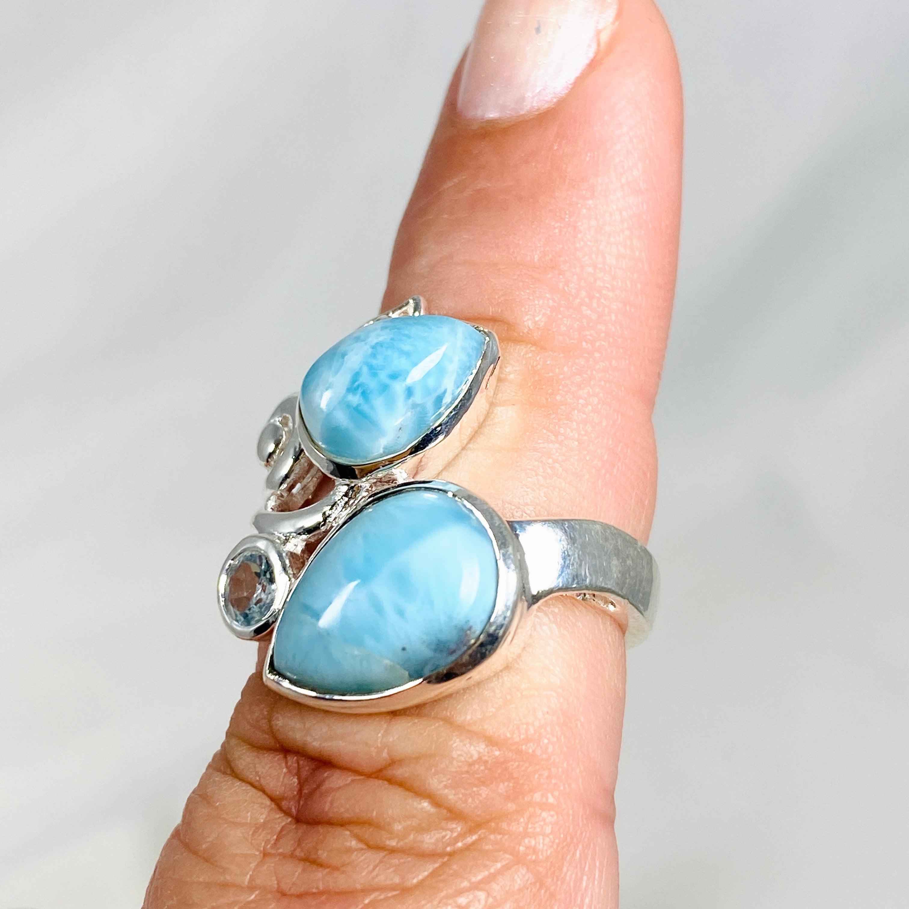 Larimar Multi Stone Ring for Women - Size 6 Sterling Silver Jewelry KRGJ3091 | Perfect for Beach Vacation, Boho Fashion & Gift Giving