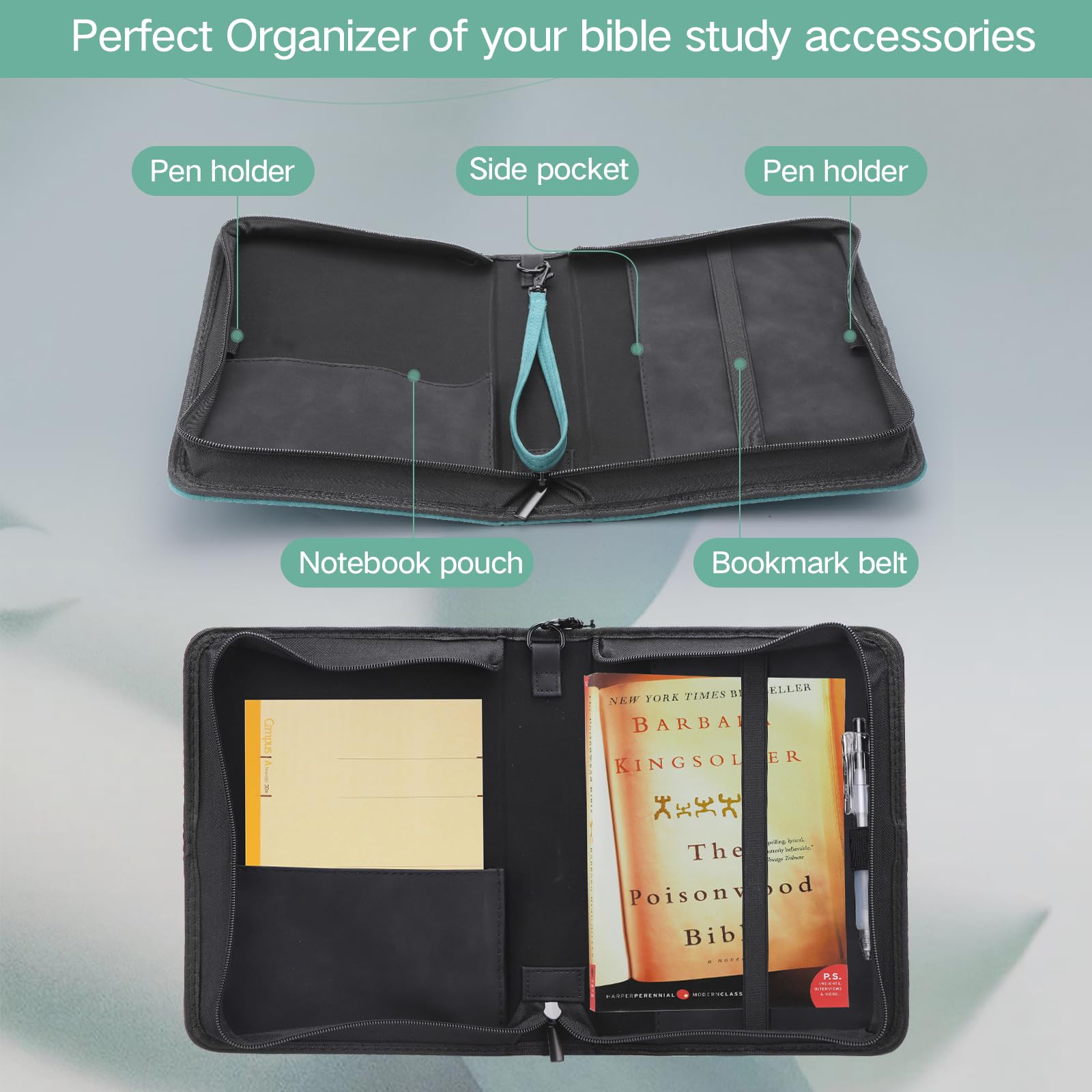 PU Leather Bible Cover Case for Men & Women - Large Waterproof Protective Bible Holder with Handle, Christian Gift Accessories Tote Bag (Green 20#, Medium Size) - Perfect for Church, Bible Study & Travel