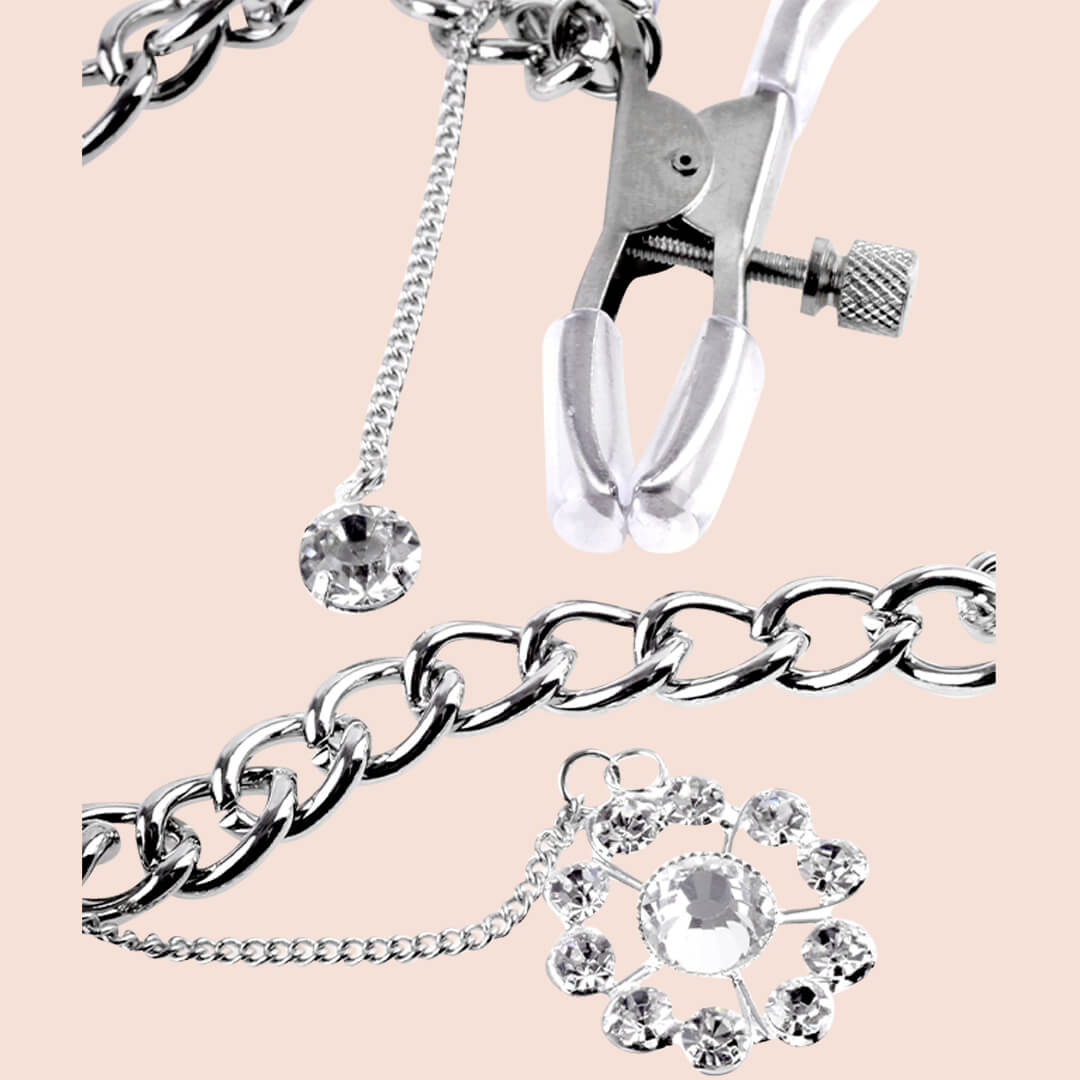 Fetish Fantasy Crystal Nipple Clamps - Adjustable Silver Jewelry for Sensual Play, BDSM Accessories & Adult Intimacy | Perfect for Couples Play, Role Play & Sensual Enhancement