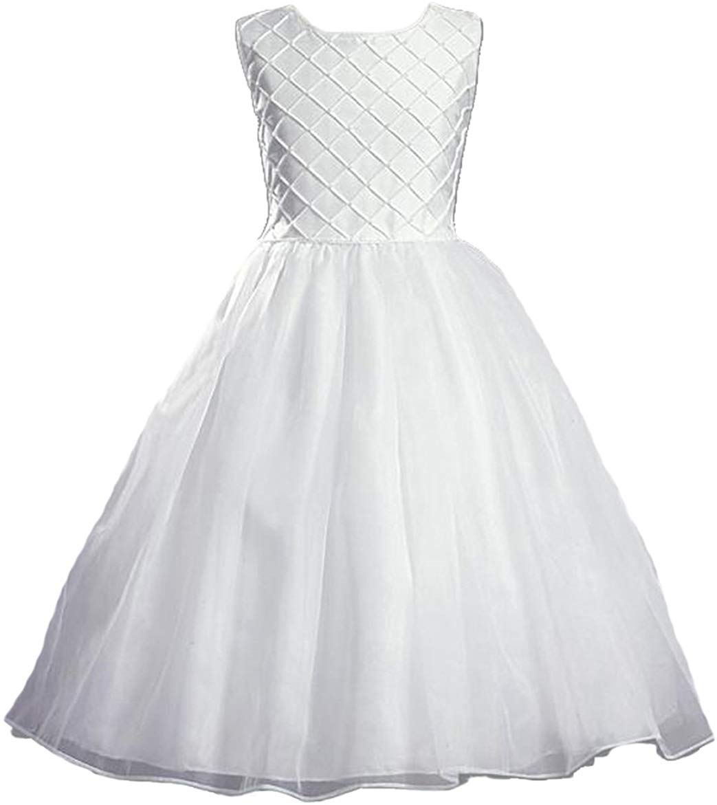 Elegant Swea Pea & Lilli White Shantung First Communion Dress with Tucked Bodice & Pearl Details - Perfect for Church Ceremonies, Baptisms & Special Occasions